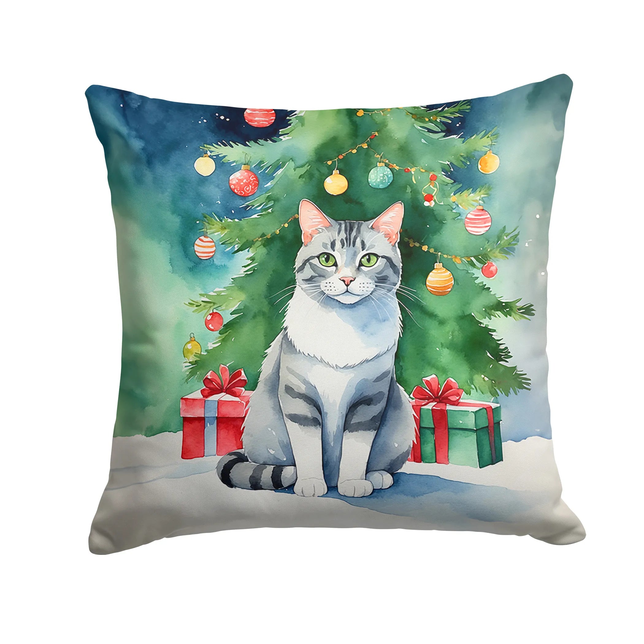 Cat By Christmas Tree Throw Pillow - Pack Of: 1 | Collection name: Cat by christmas tree