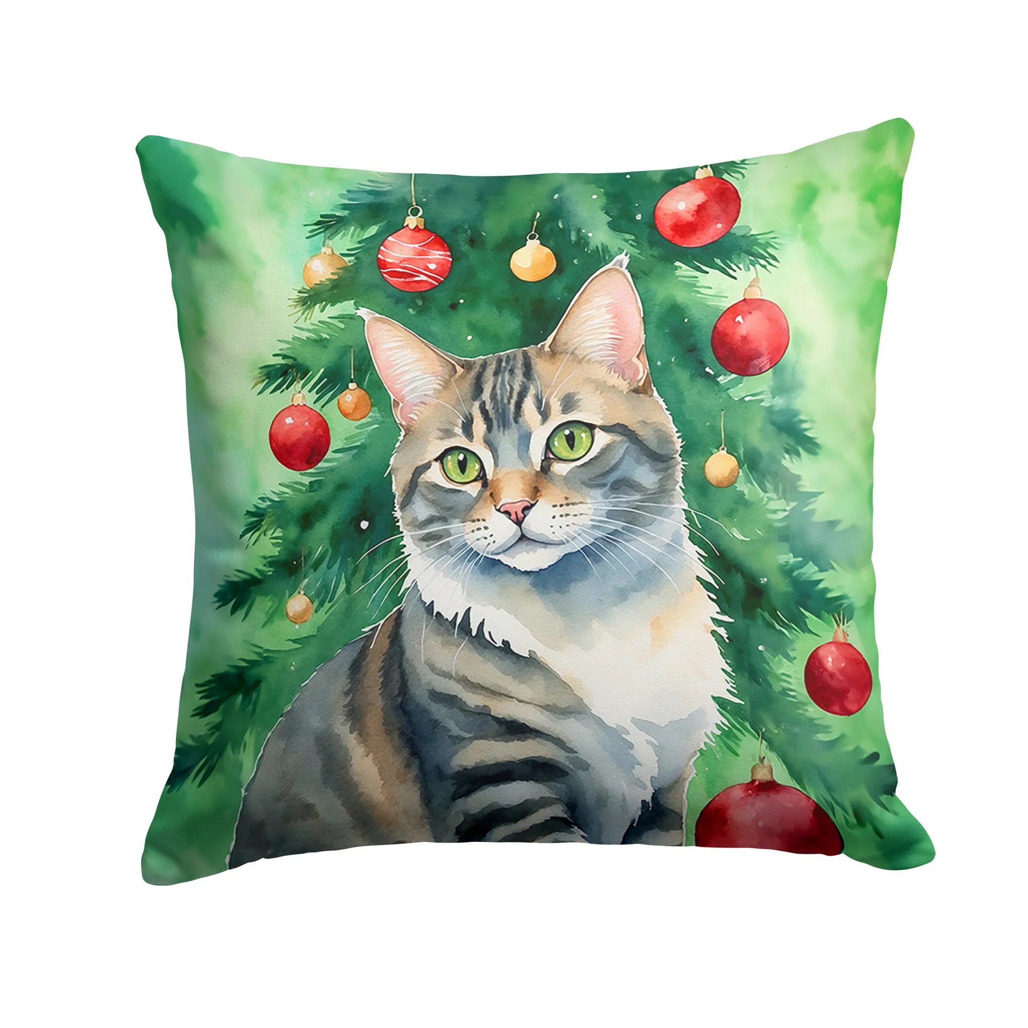Cat By Christmas Tree Throw Pillow - Pack Of: 1 | Collection name: Cat by christmas tree