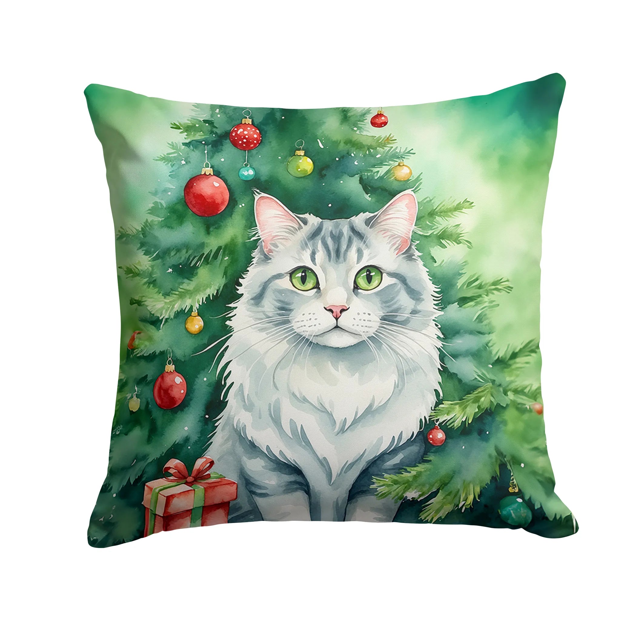 Cat By Christmas Tree Throw Pillow - Pack Of: 1 | Collection name: Cat by christmas tree