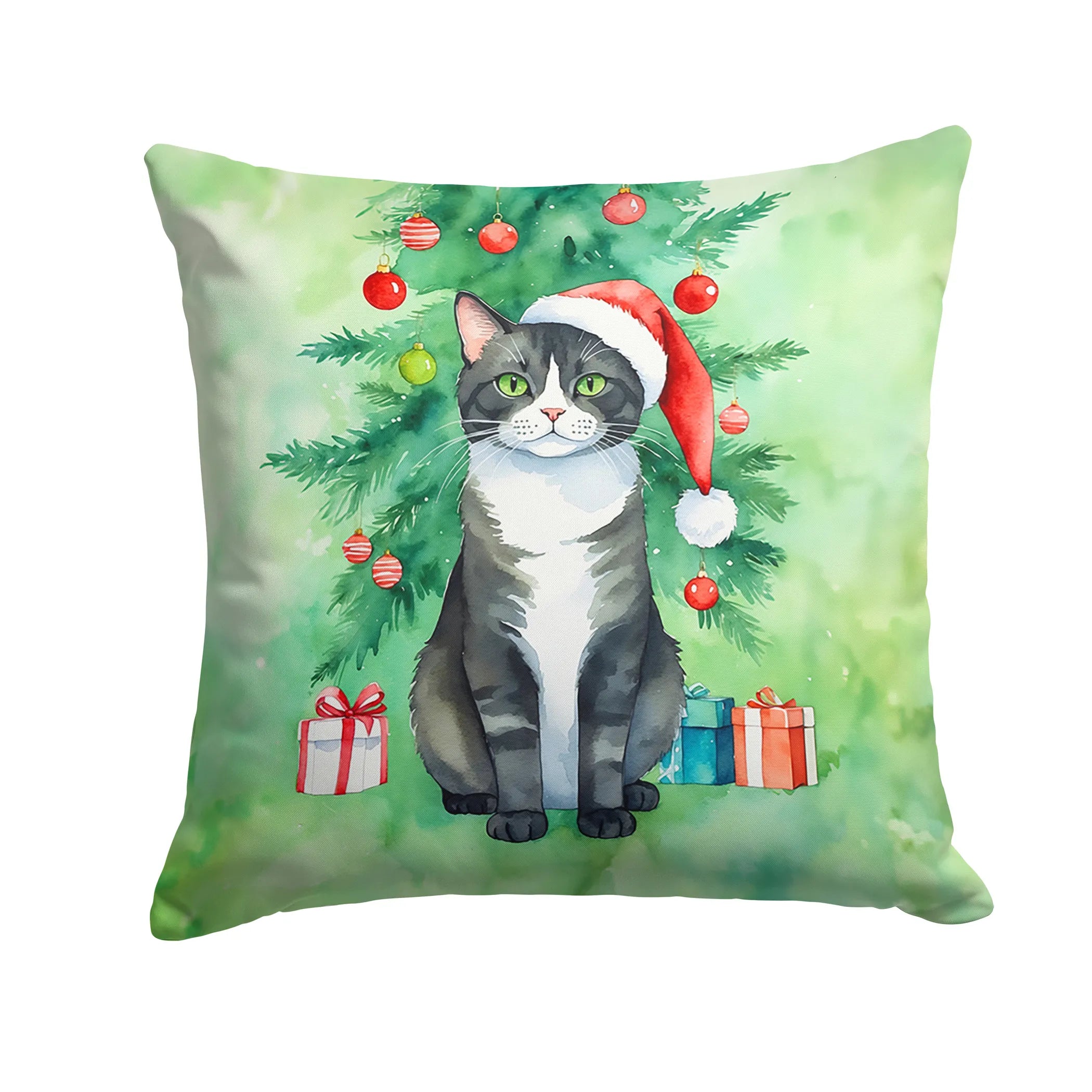 Cat By Christmas Tree Throw Pillow - Pack Of: 1 | Collection name: Cat by christmas tree