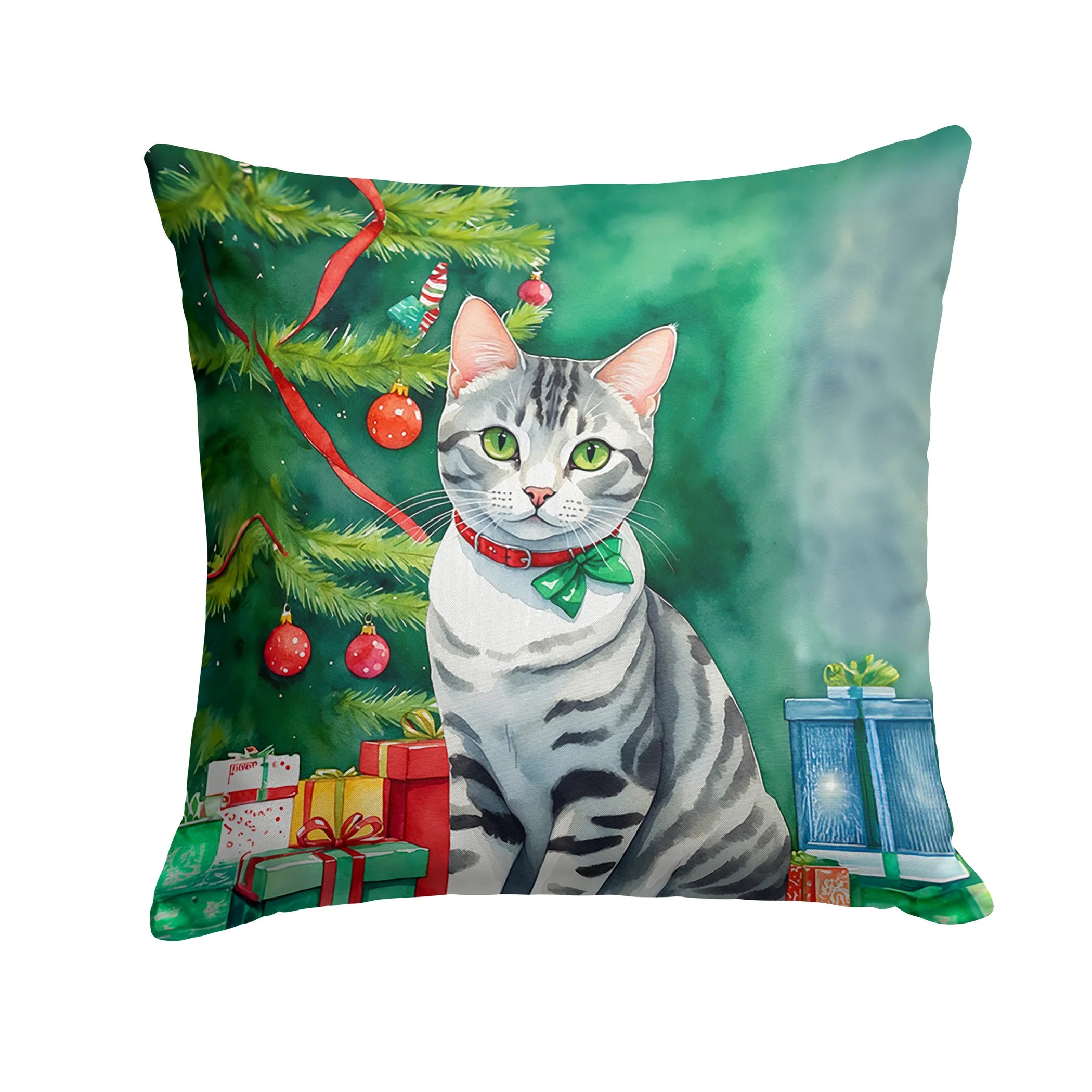 Cat By Christmas Tree Throw Pillow - Pack Of: 1 | Collection name: Cat by christmas tree