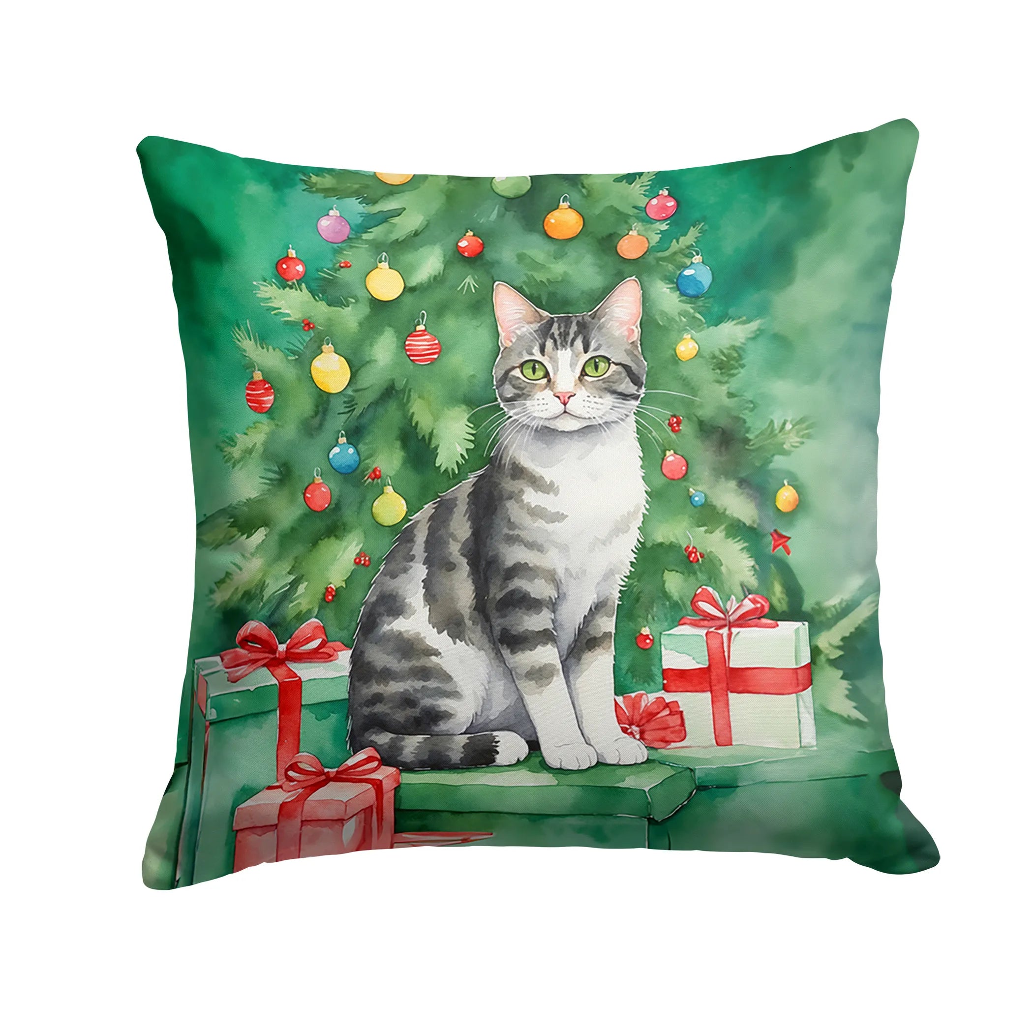 Cat By Christmas Tree Throw Pillow - Pack Of: 1 | Collection name: Cat by christmas tree