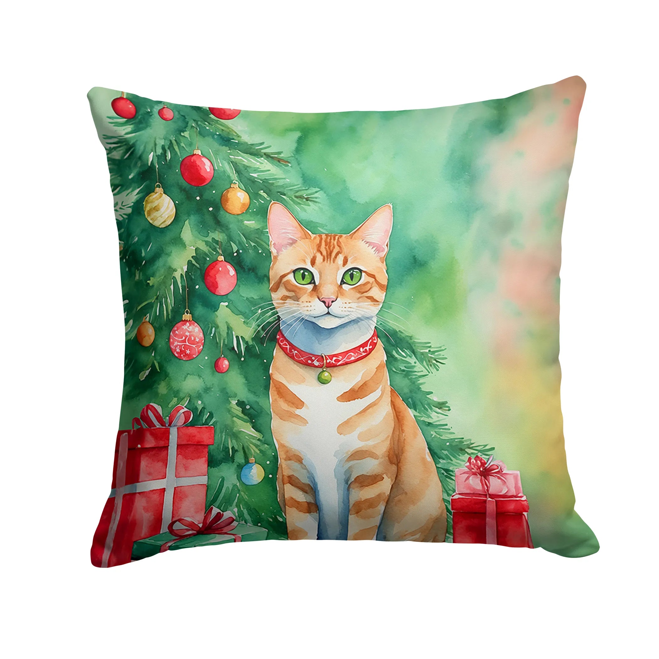 Cat By Christmas Tree Throw Pillow - Pack Of: 1 | Collection name: Cat by christmas tree