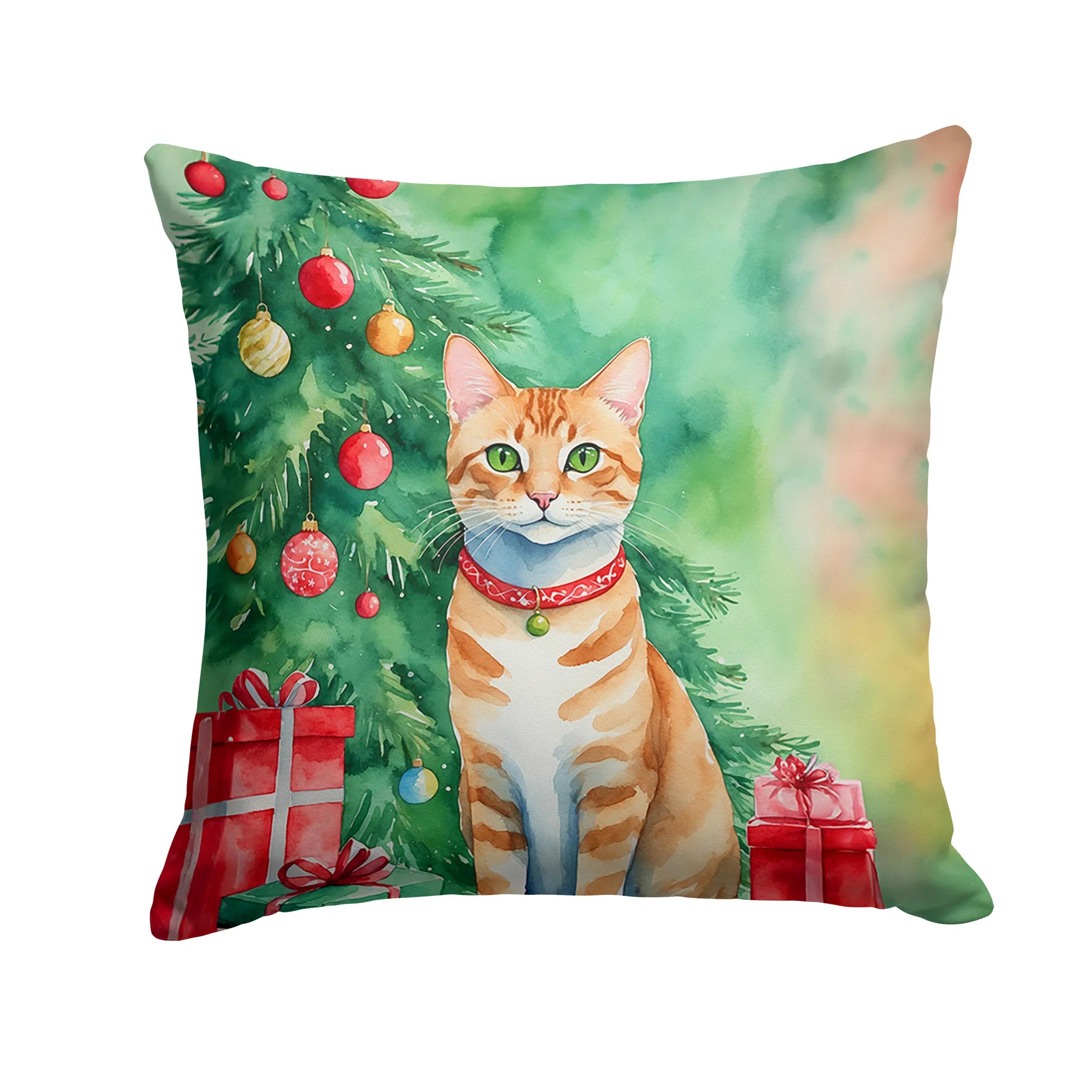 Cat By Christmas Tree Throw Pillow - Pack Of: 1 | Collection name: Cat by christmas tree