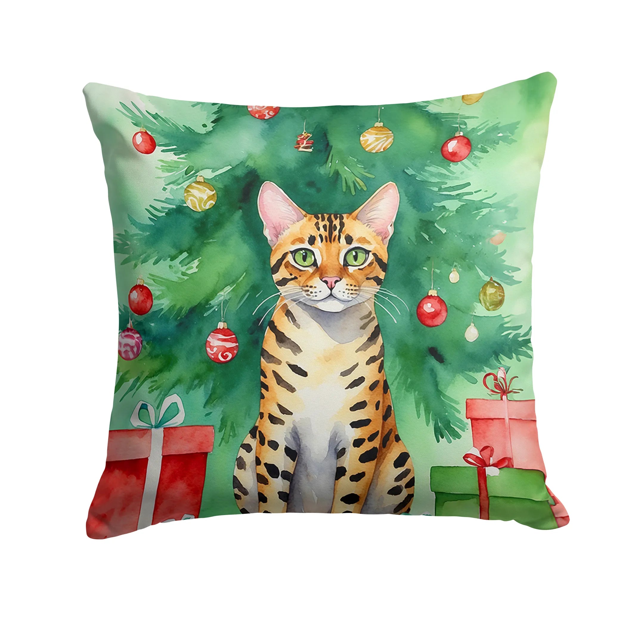 Cat By Christmas Tree Throw Pillow - Pack Of: 1 | Collection name: Cat by christmas tree