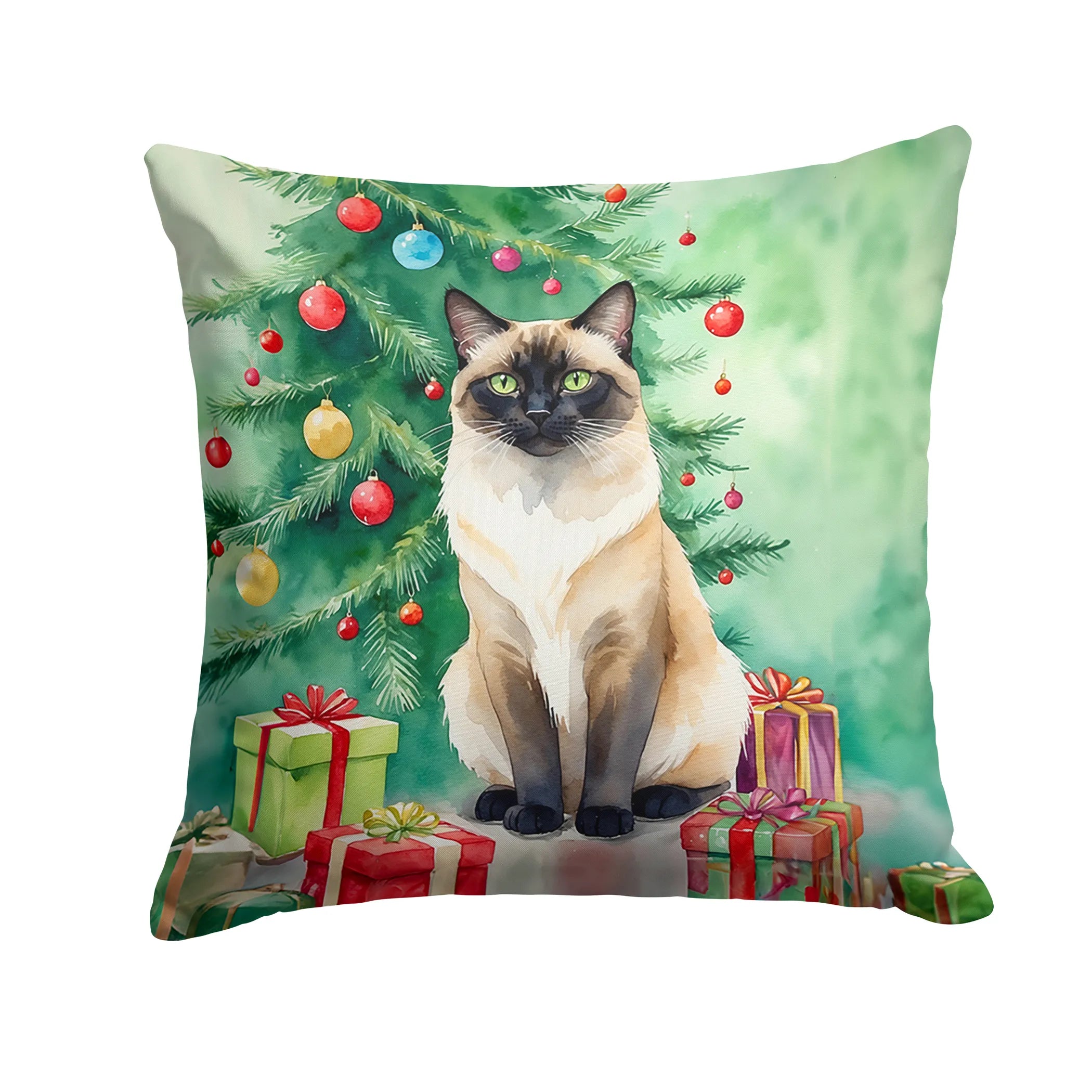 Cat By Christmas Tree Throw Pillow - Pack Of: 1 | Collection name: Cat by christmas tree