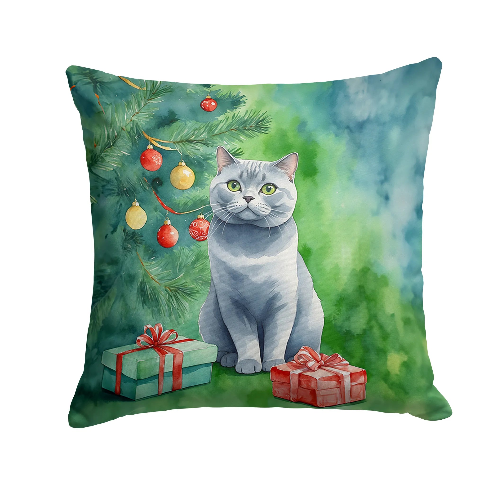 Cat By Christmas Tree Throw Pillow - Pack Of: 1 | Collection name: Cat by christmas tree