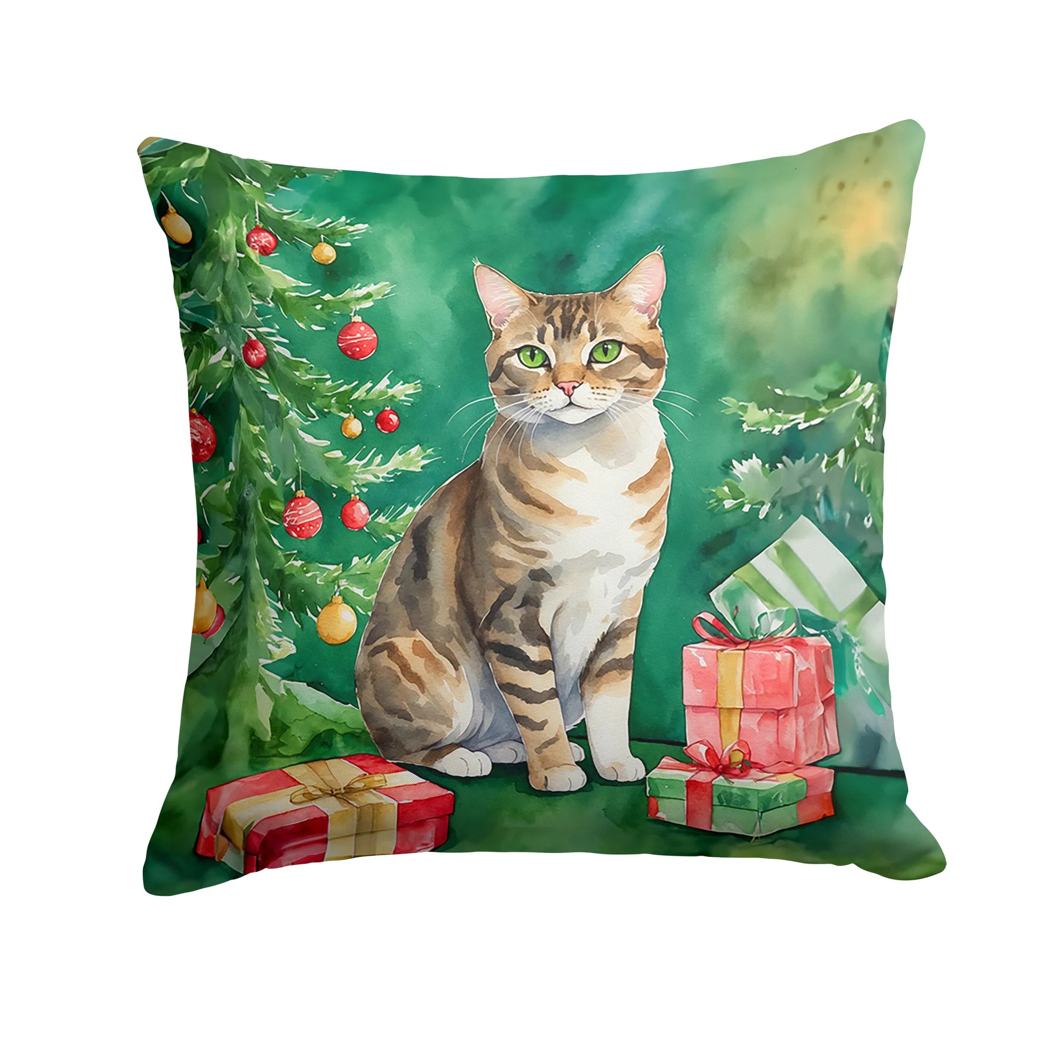 Cat By Christmas Tree Throw Pillow - Pack Of: 1 | Collection name: Cat by christmas tree