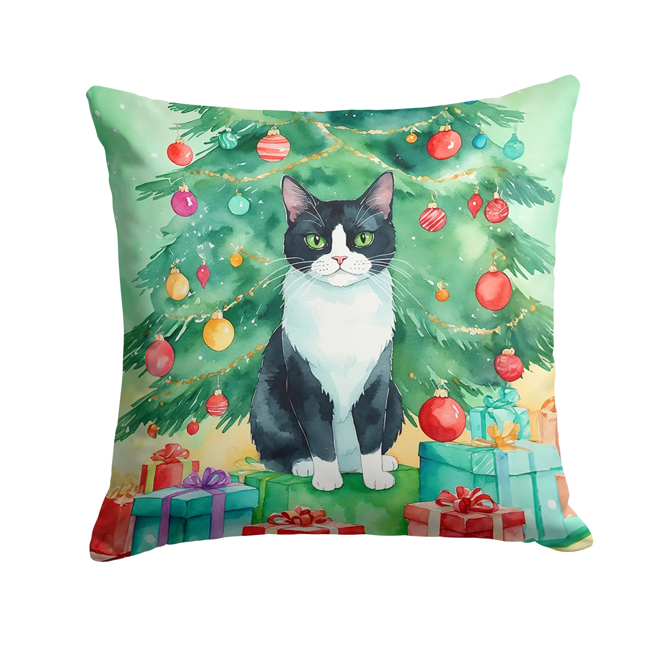 Cat By Christmas Tree Throw Pillow - Pack Of: 1 | Collection name: Cat by christmas tree