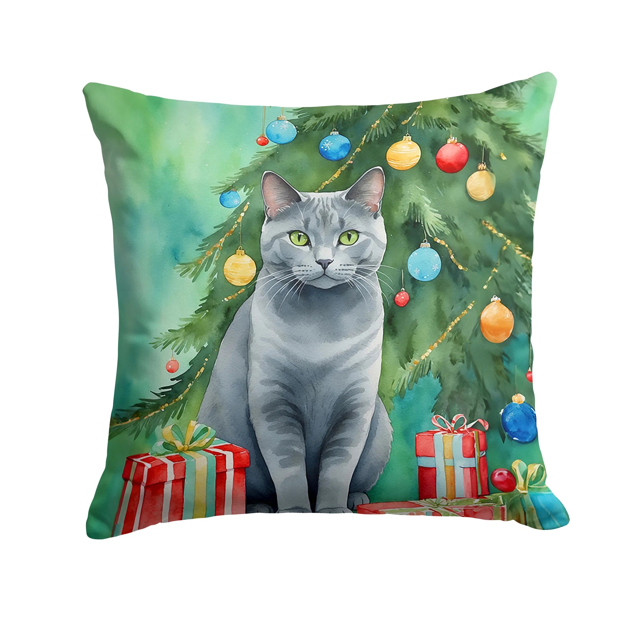 Cat By Christmas Tree Throw Pillow - Pack Of: 1 | Collection name: Cat by christmas tree