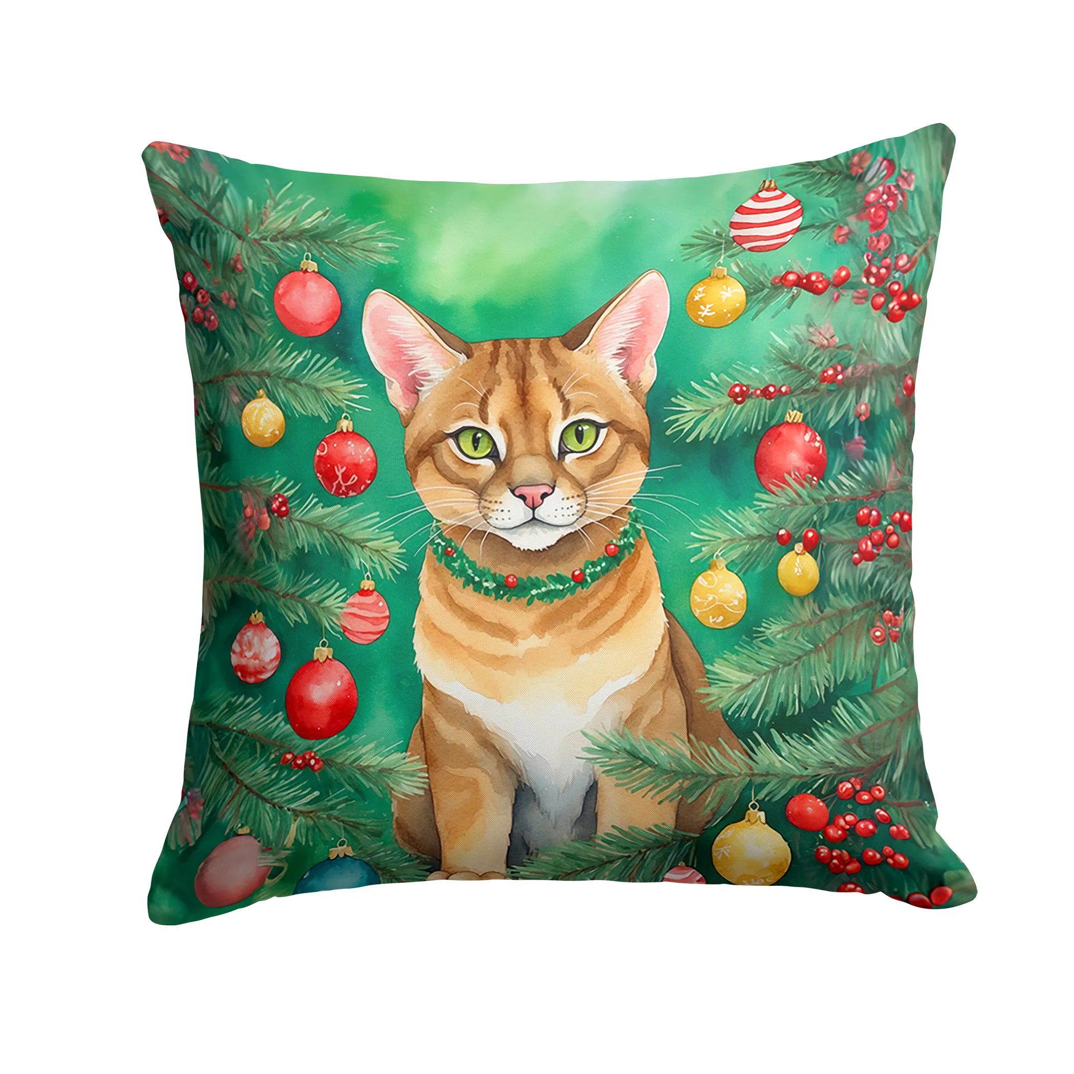 Cat By Christmas Tree Throw Pillow - Pack Of: 1 | Collection name: Cat by christmas tree
