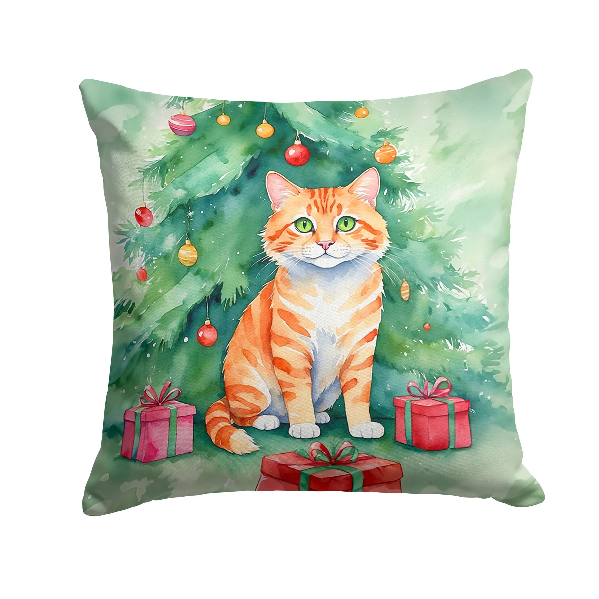 Cat By Christmas Tree Throw Pillow - Pack Of: 1 | Collection name: Cat by christmas tree