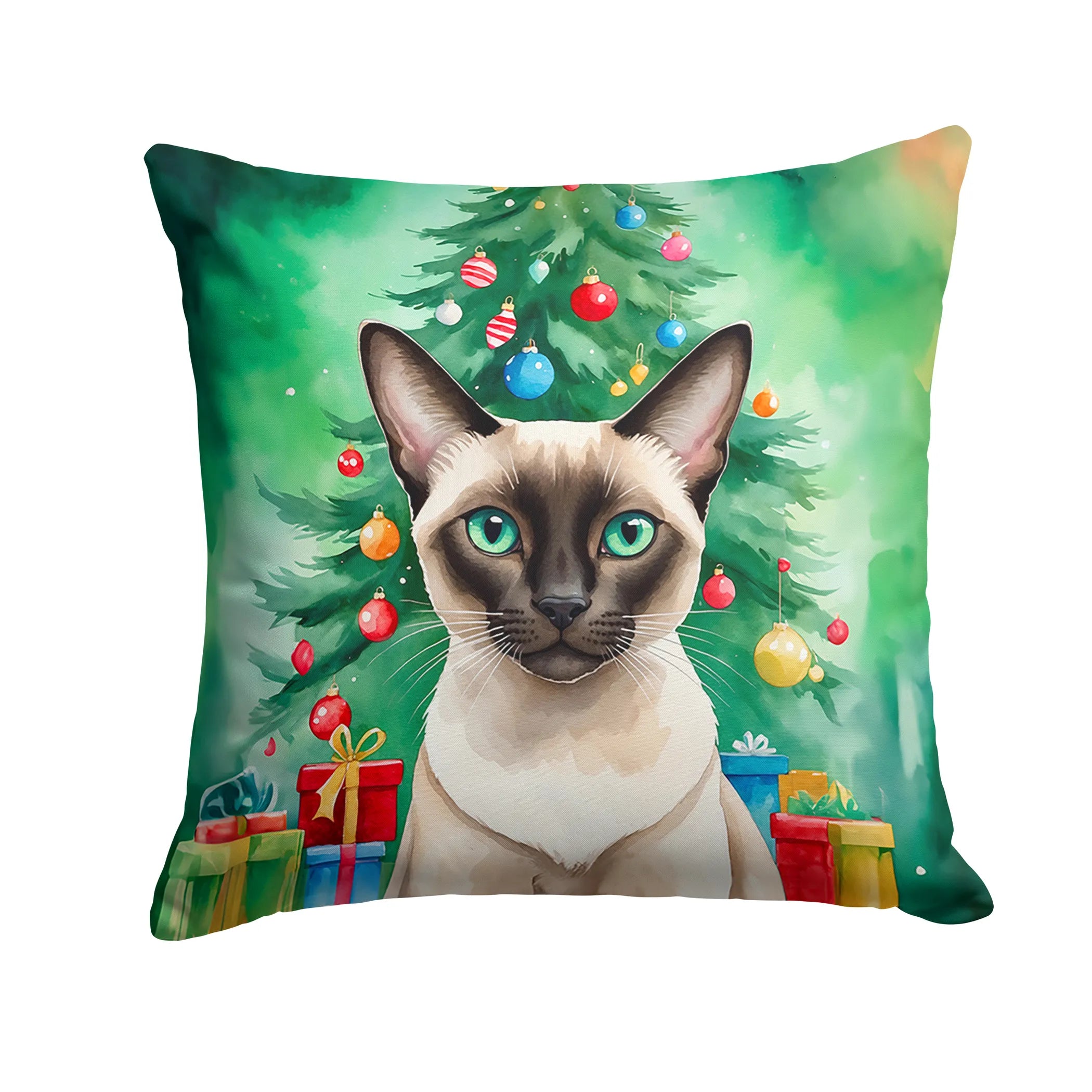 Cat By Christmas Tree Throw Pillow - Pack Of: 1 | Collection name: Cat by christmas tree