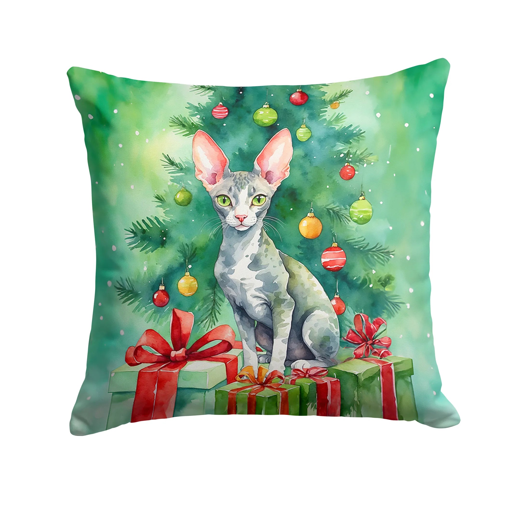 Cat By Christmas Tree Throw Pillow - Pack Of: 1 | Collection name: Cat by christmas tree