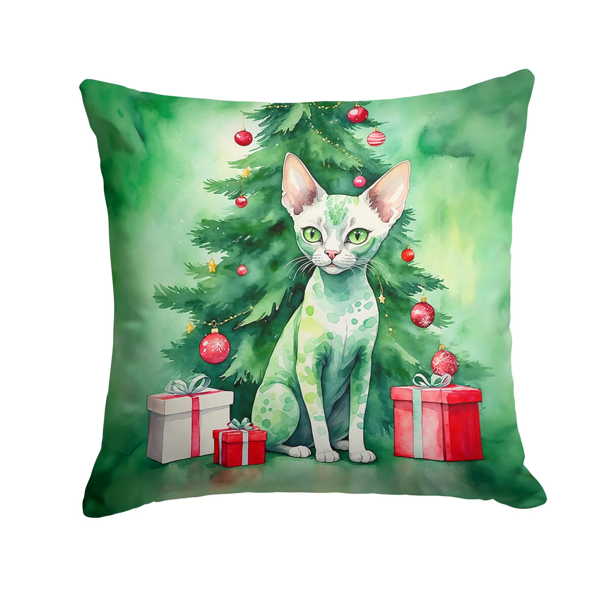 Cat By Christmas Tree Throw Pillow - Pack Of: 1 | Collection name: Cat by christmas tree