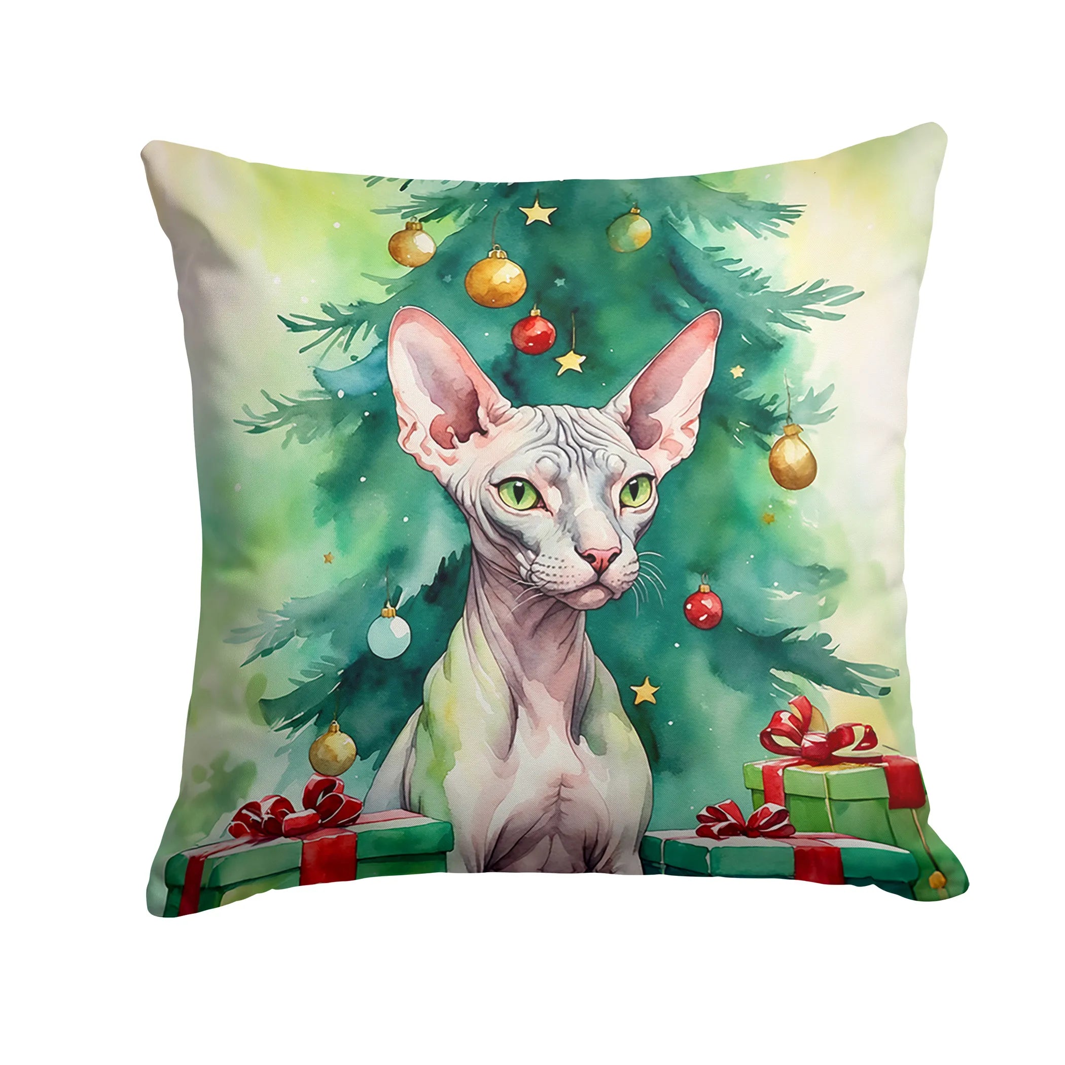 Cat By Christmas Tree Throw Pillow - Pack Of: 1 | Collection name: Cat by christmas tree