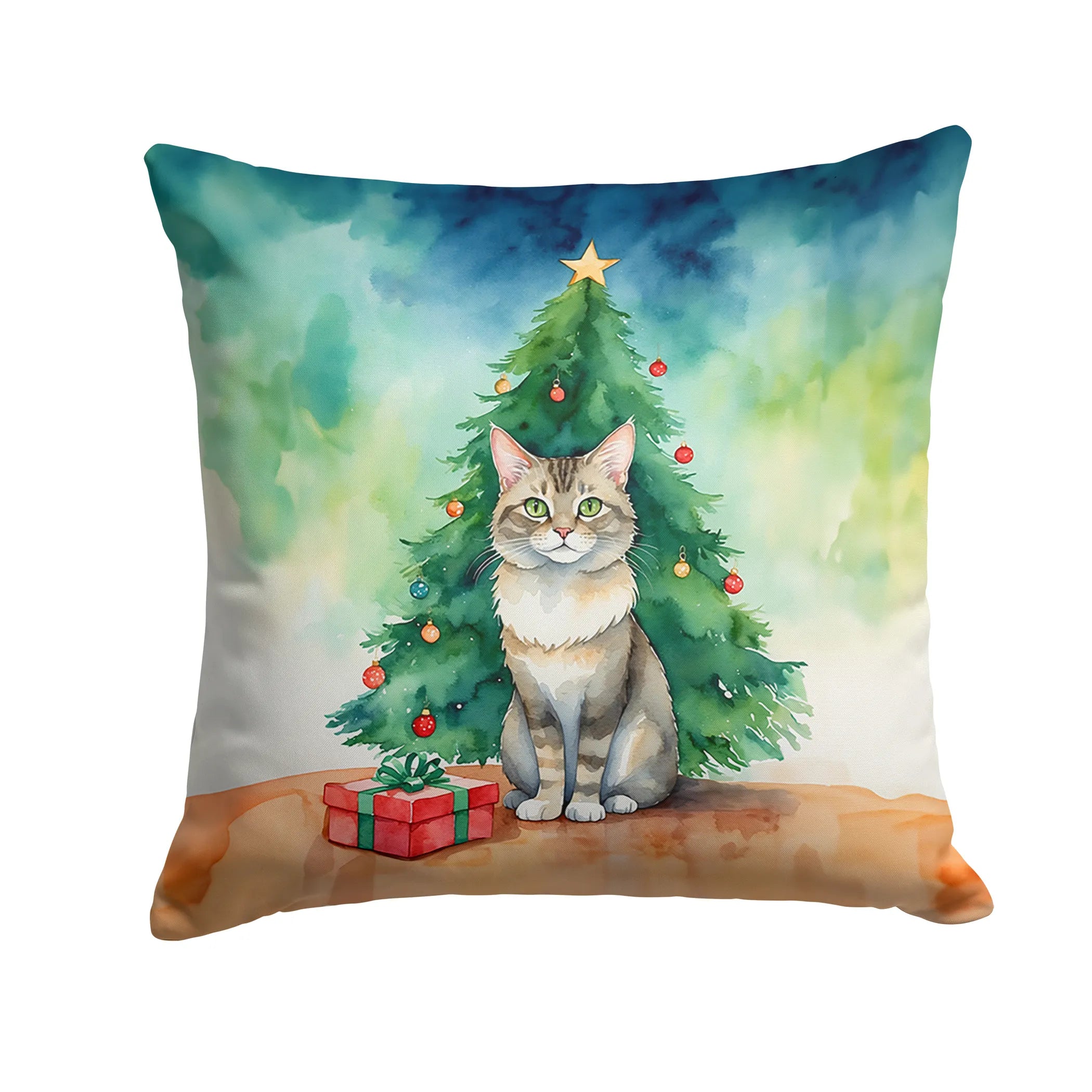 Cat By Christmas Tree Throw Pillow - Pack Of: 1 | Collection name: Cat by christmas tree