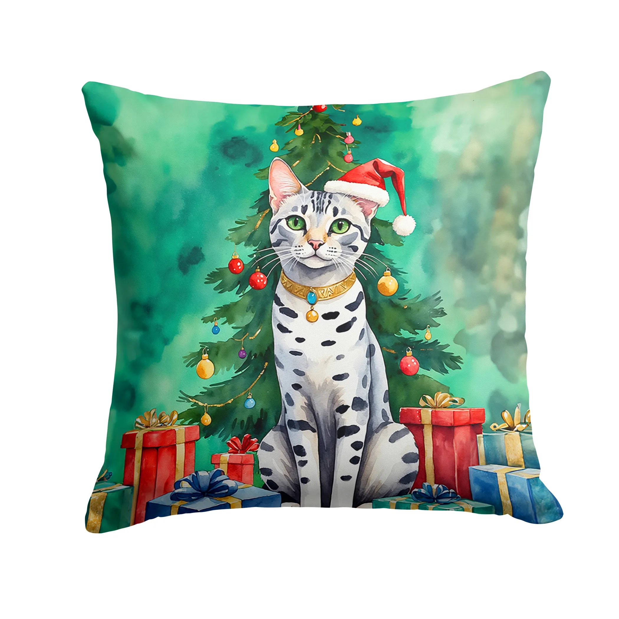 Cat By Christmas Tree Throw Pillow - Pack Of: 1 | Collection name: Cat by christmas tree