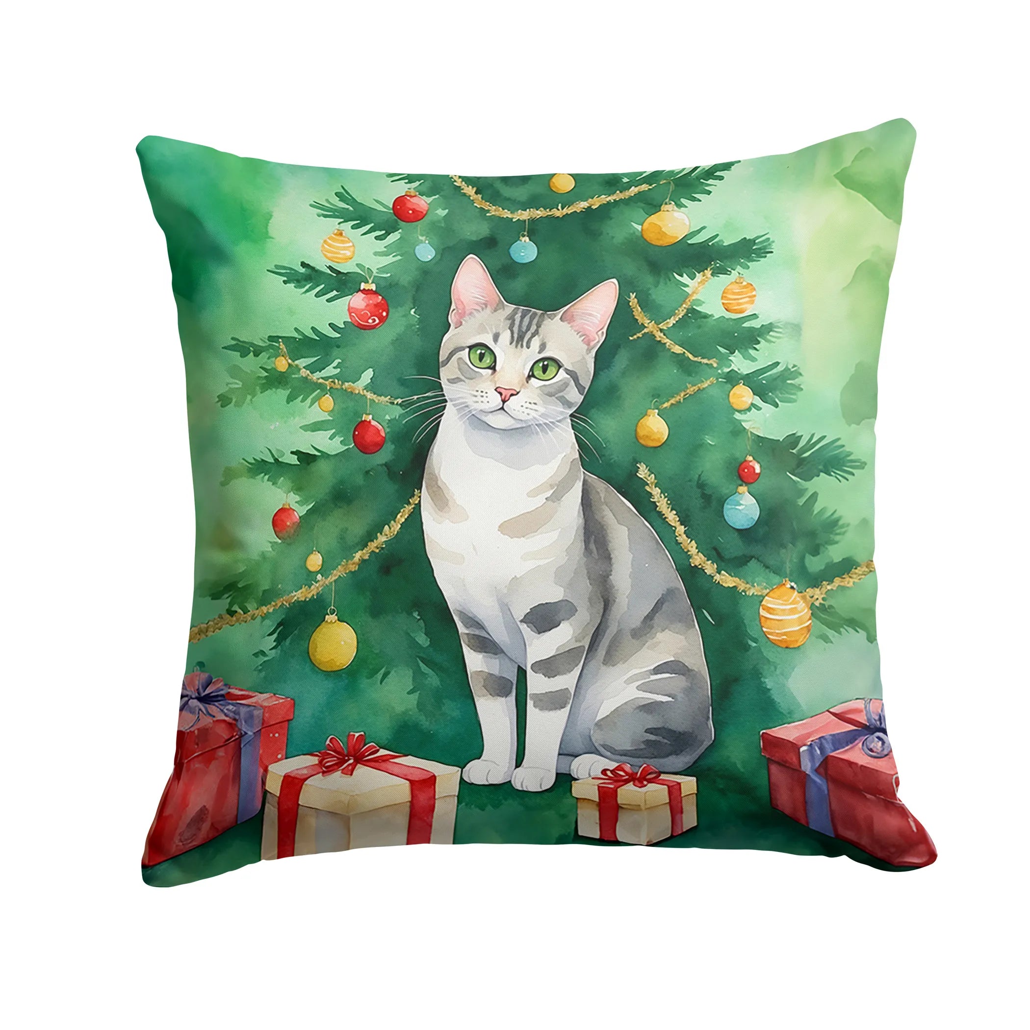 Cat By Christmas Tree Throw Pillow - Pack Of: 1 | Collection name: Cat by christmas tree