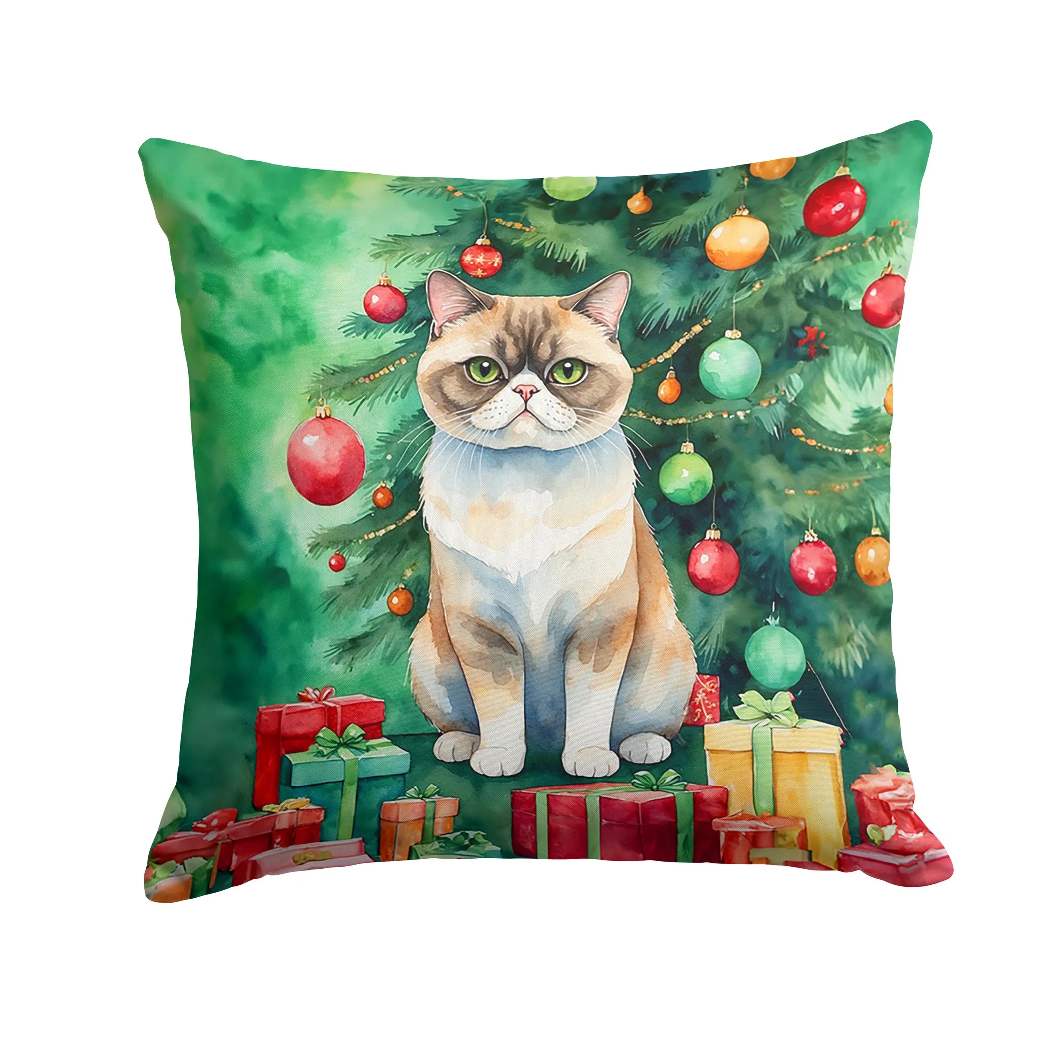 Cat By Christmas Tree Throw Pillow - Pack Of: 1 | Collection name: Cat by christmas tree