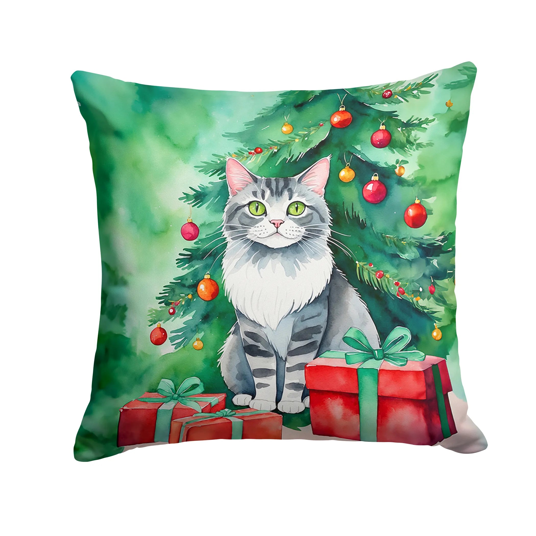 Cat By Christmas Tree Throw Pillow - Pack Of: 1 | Collection name: Cat by christmas tree