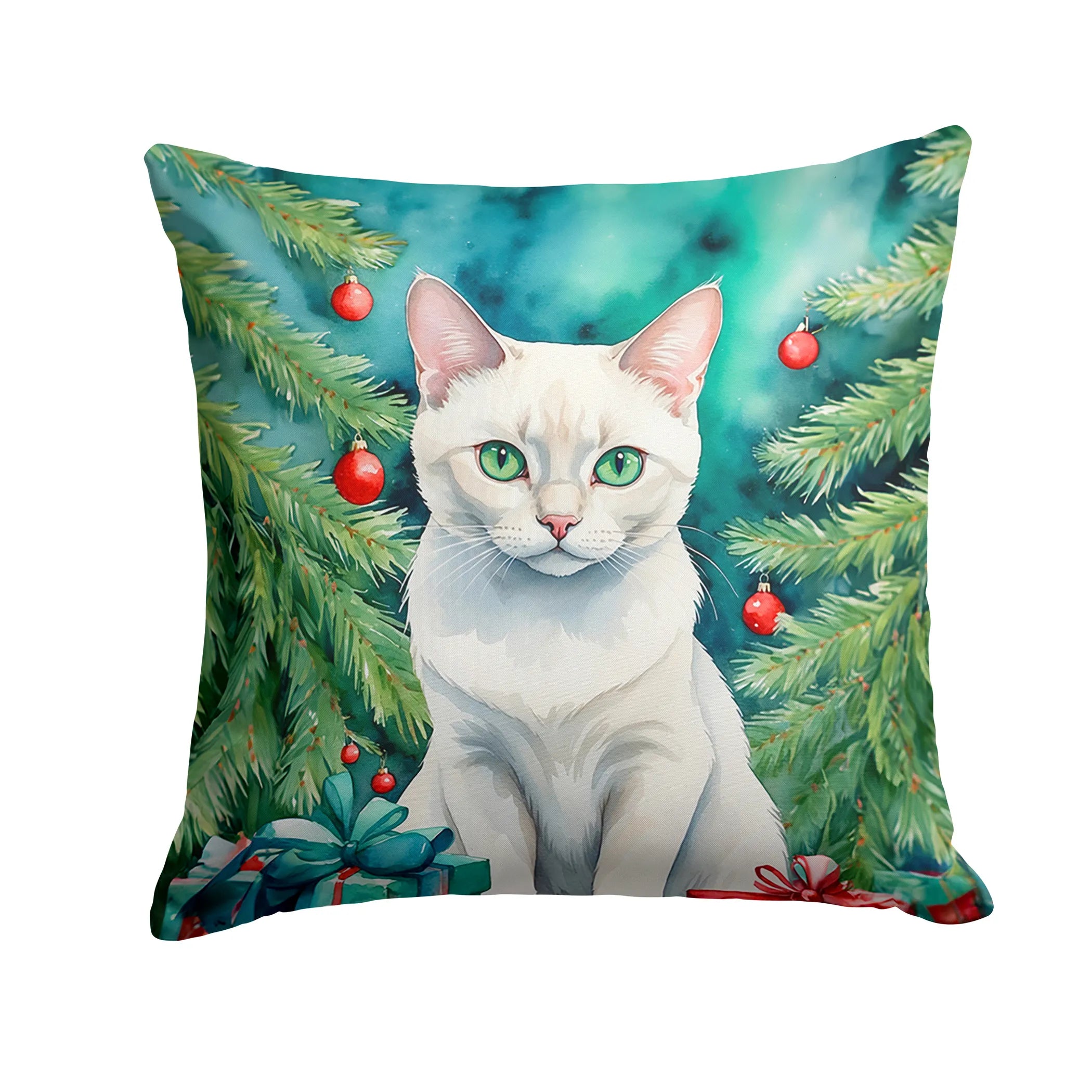 Cat By Christmas Tree Throw Pillow - Pack Of: 1 | Collection name: Cat by christmas tree