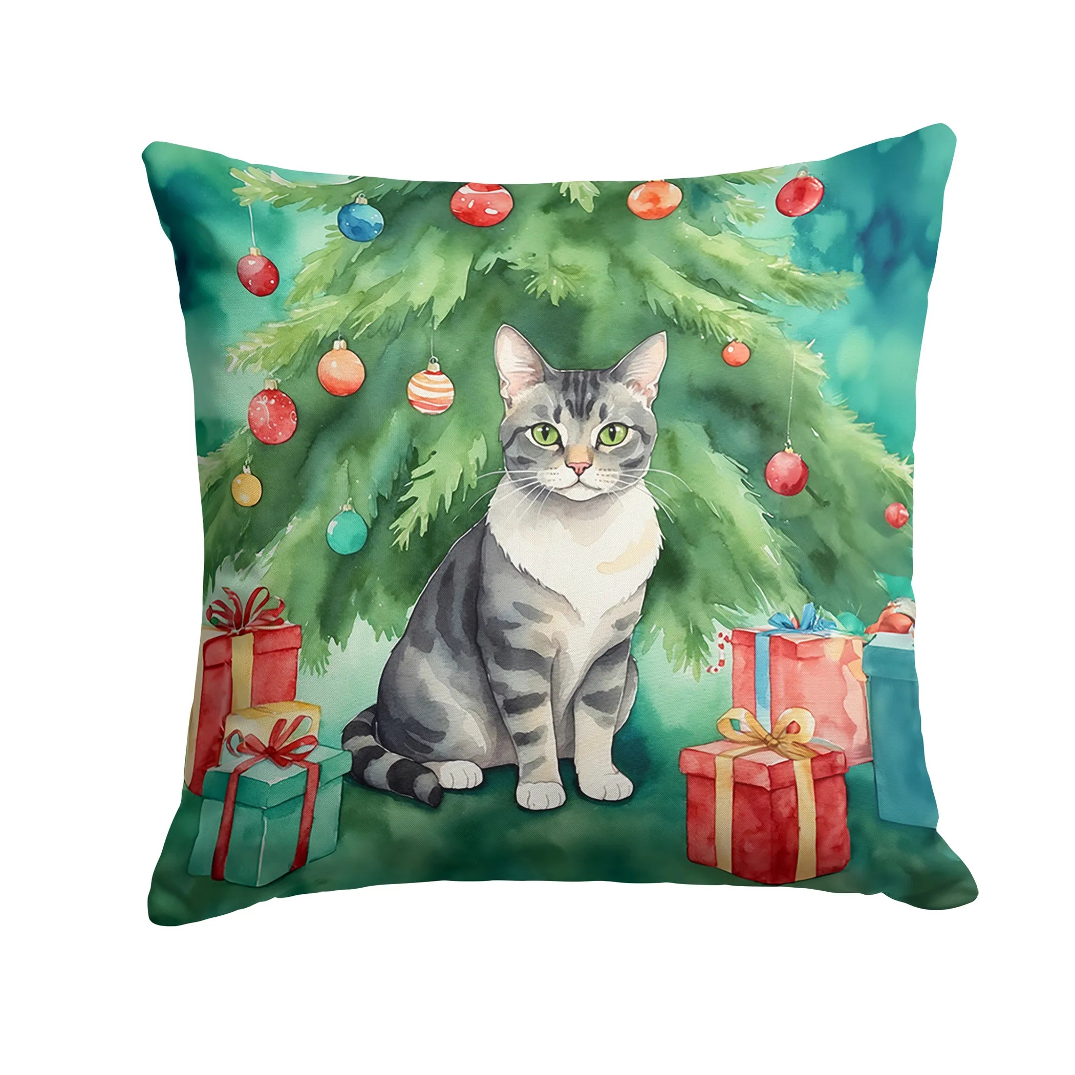 Cat By Christmas Tree Throw Pillow - Pack Of: 1 | Collection name: Cat by christmas tree