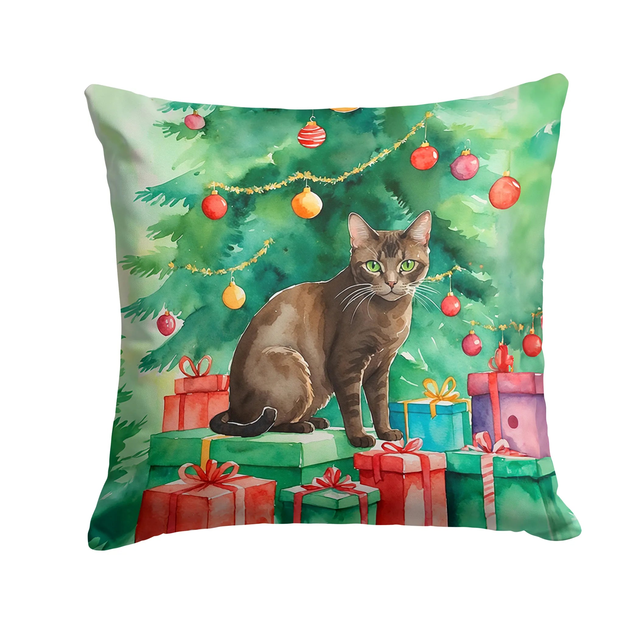 Cat By Christmas Tree Throw Pillow - Pack Of: 1 | Collection name: Cat by christmas tree