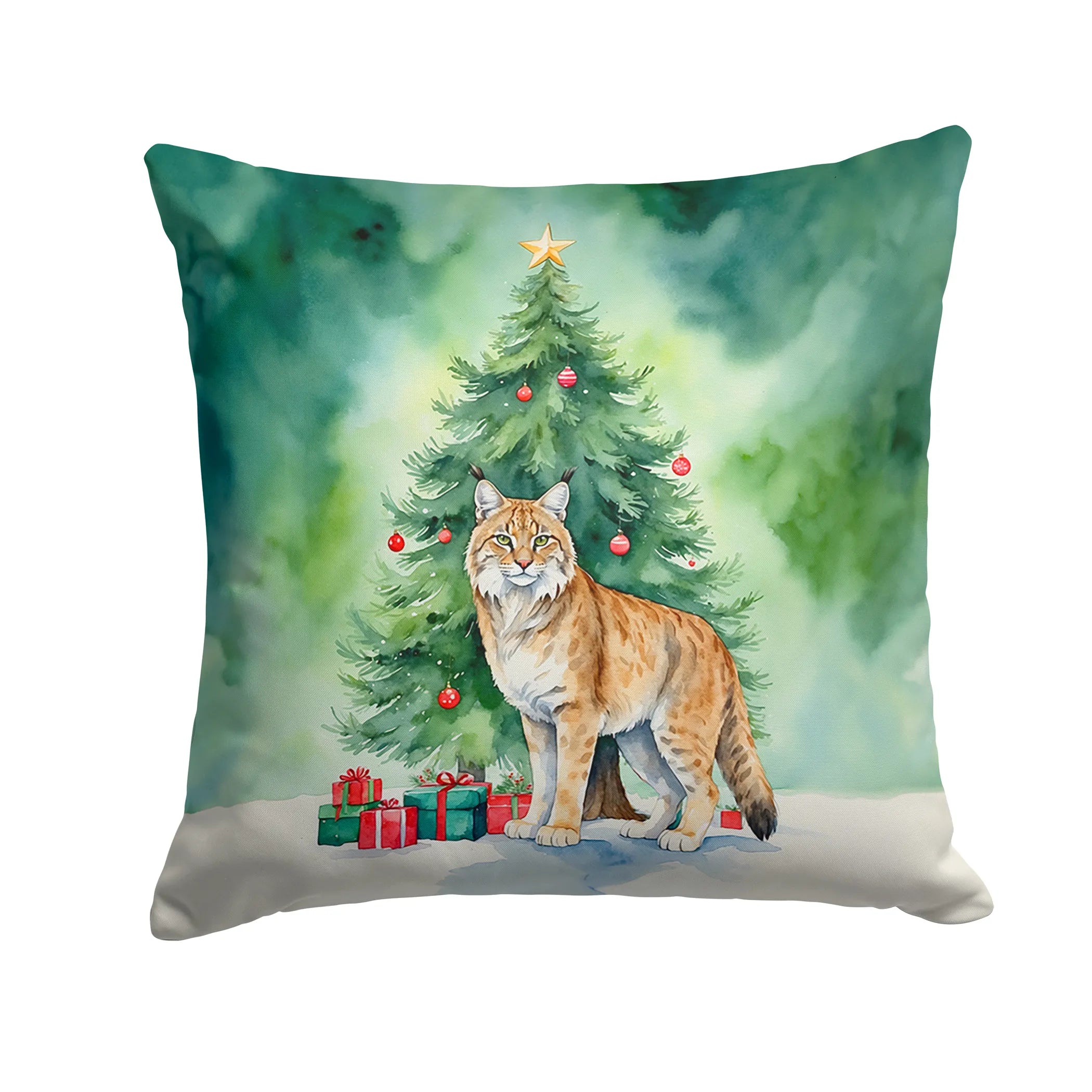 Cat By Christmas Tree Throw Pillow - Pack Of: 1 | Collection name: Cat by christmas tree