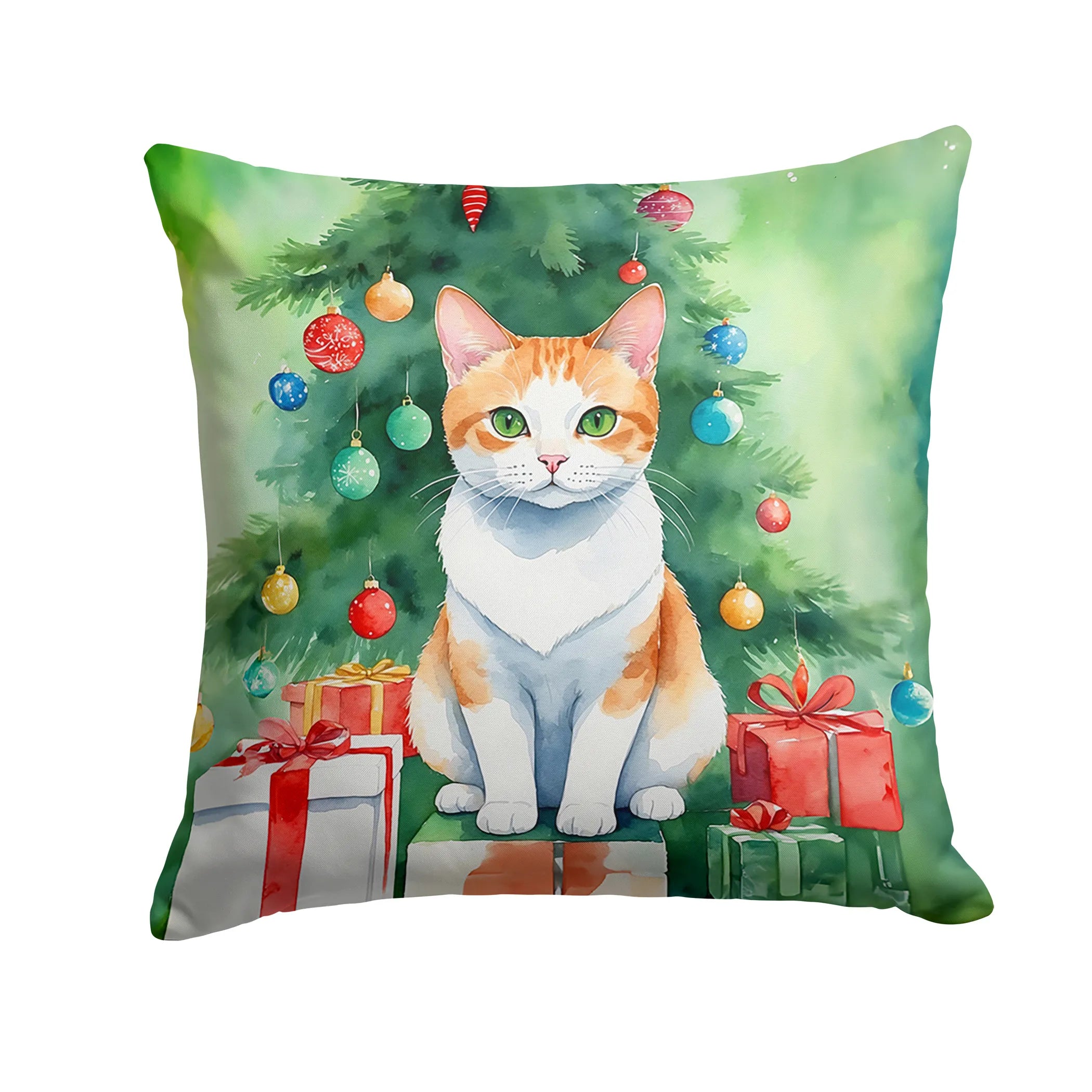 Cat By Christmas Tree Throw Pillow - Pack Of: 1 | Collection name: Cat by christmas tree