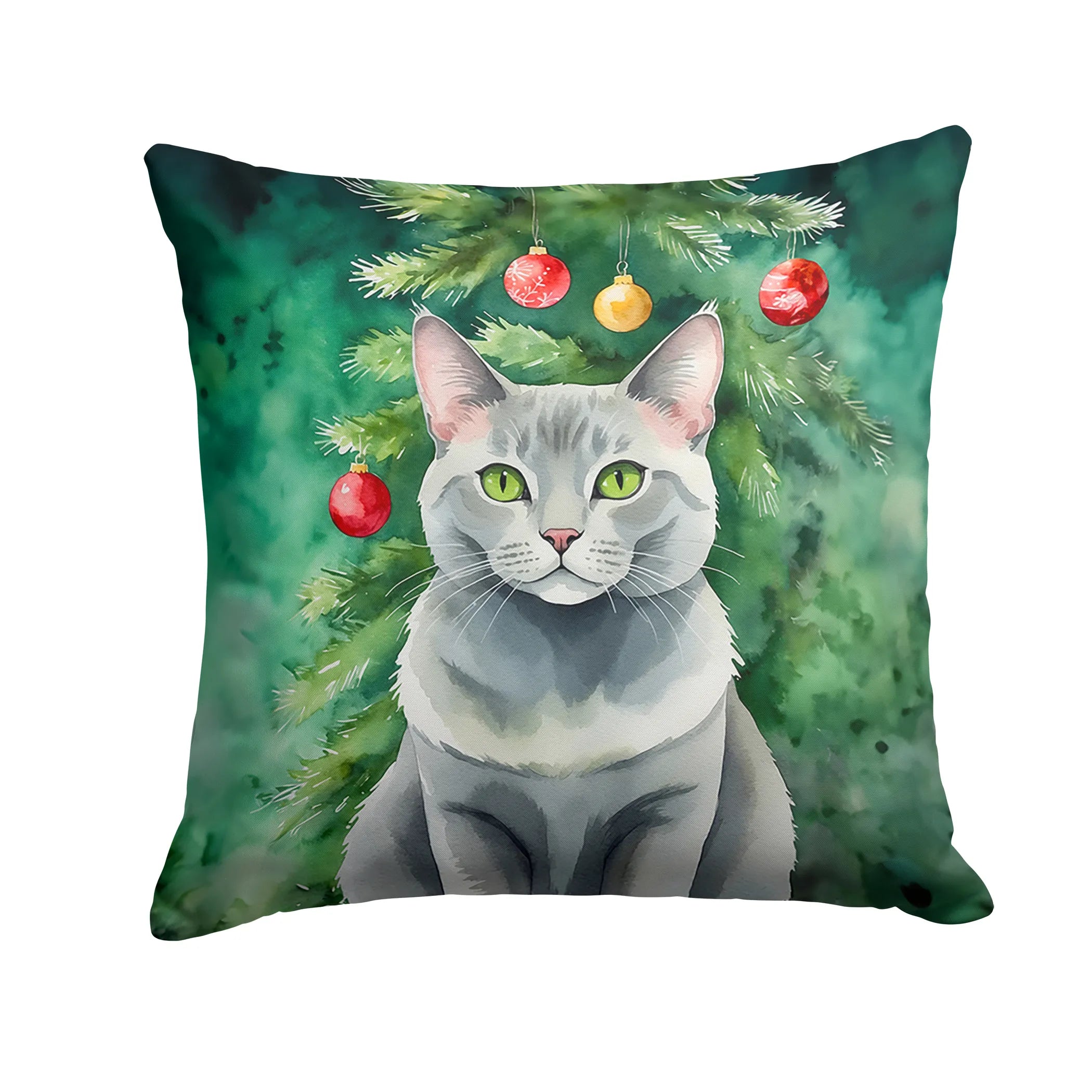 Cat By Christmas Tree Throw Pillow - Pack Of: 1 | Collection name: Cat by christmas tree