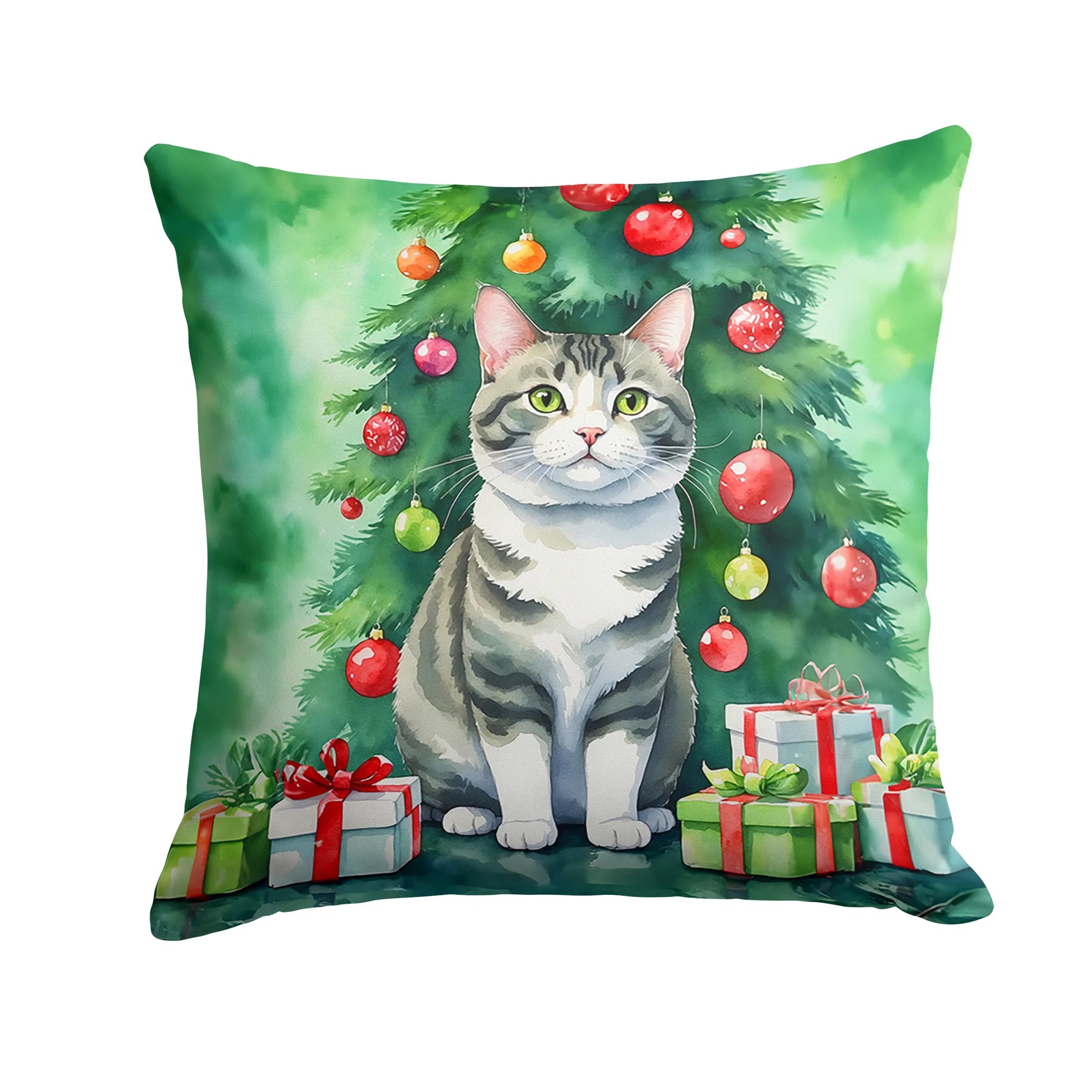 Cat By Christmas Tree Throw Pillow - Pack Of: 1 | Collection name: Cat by christmas tree