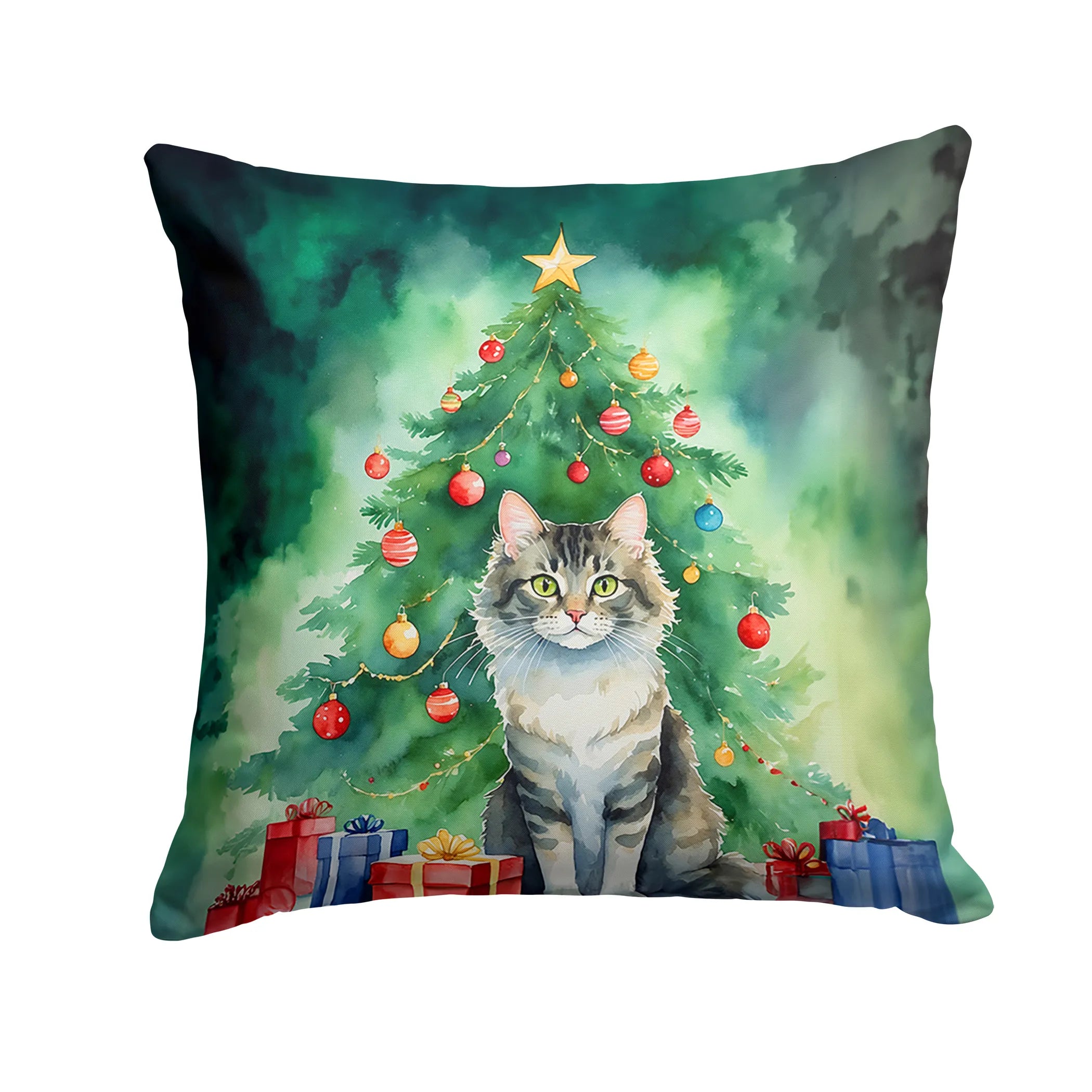 Cat By Christmas Tree Throw Pillow - Pack Of: 1 | Collection name: Cat by christmas tree