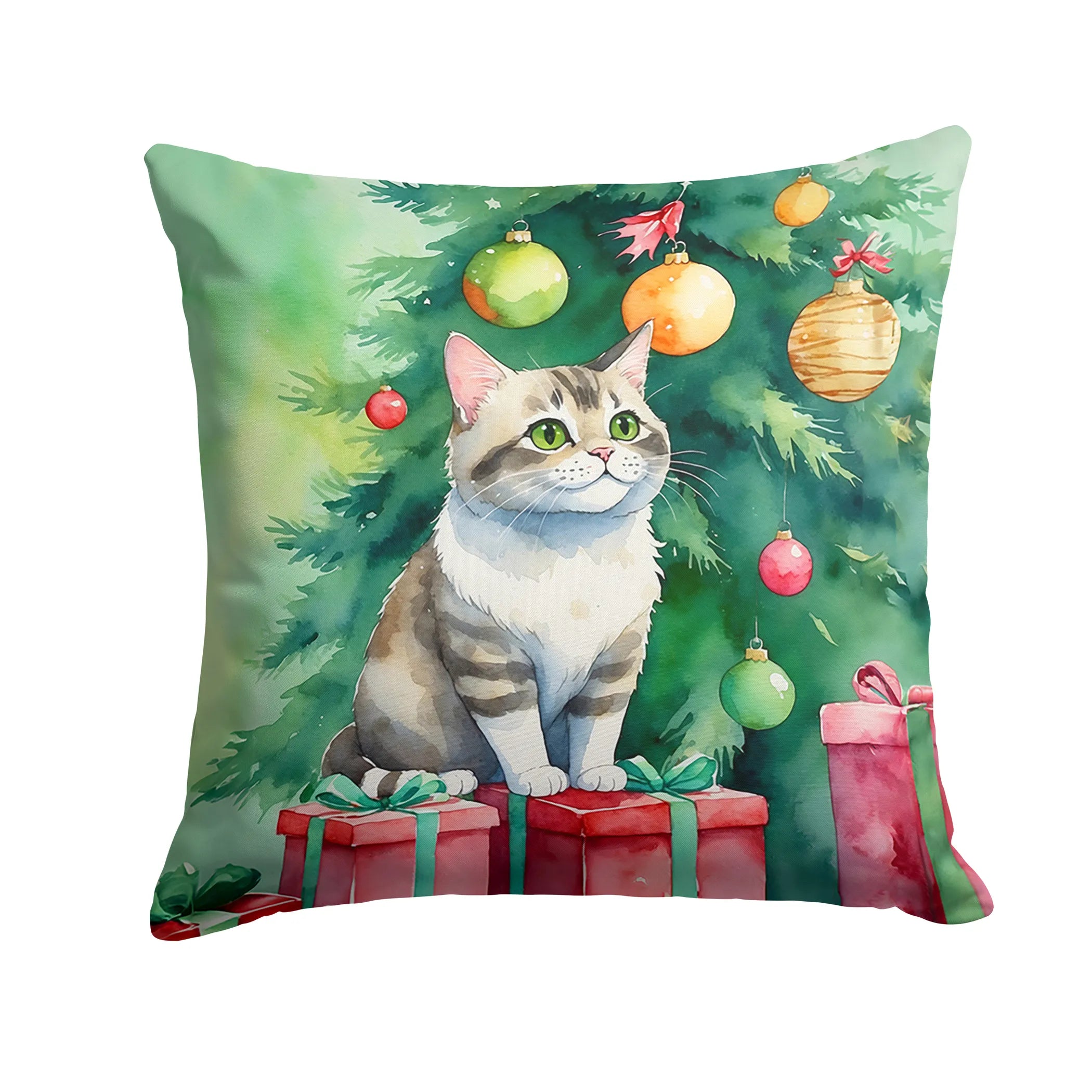 Cat By Christmas Tree Throw Pillow - Pack Of: 1 | Collection name: Cat by christmas tree