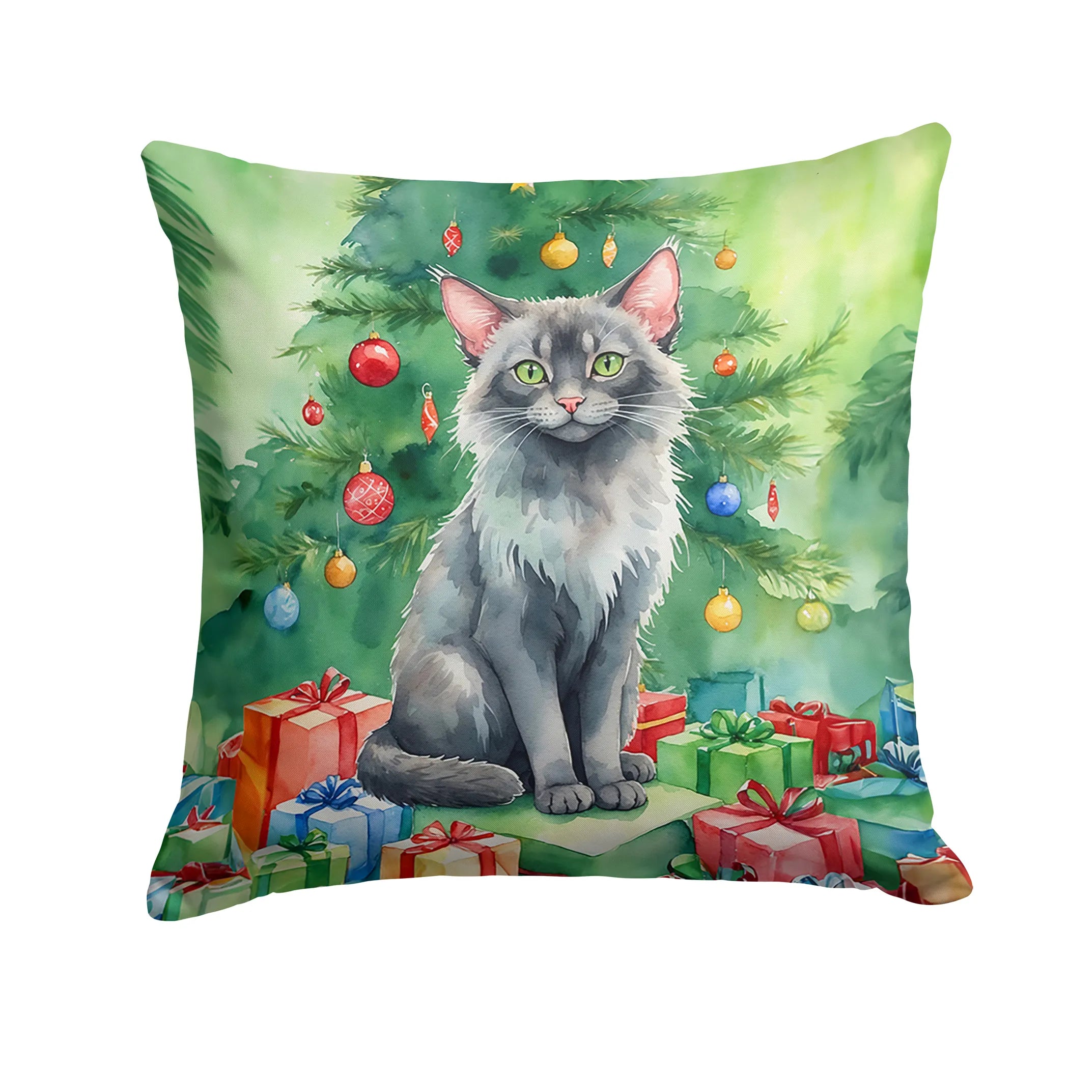 Cat By Christmas Tree Throw Pillow - Pack Of: 1 | Collection name: Cat by christmas tree