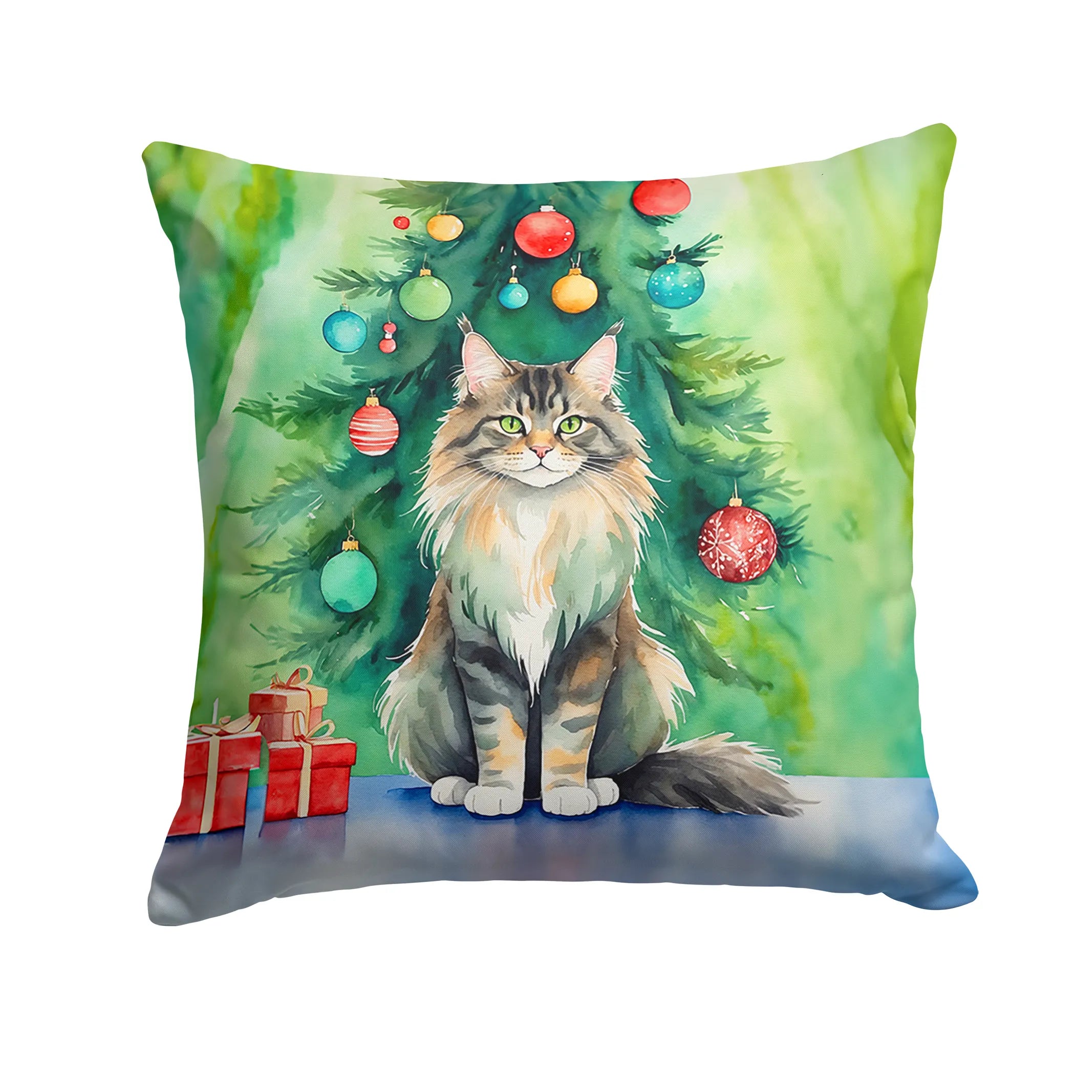Cat By Christmas Tree Throw Pillow - Pack Of: 1 | Collection name: Cat by christmas tree