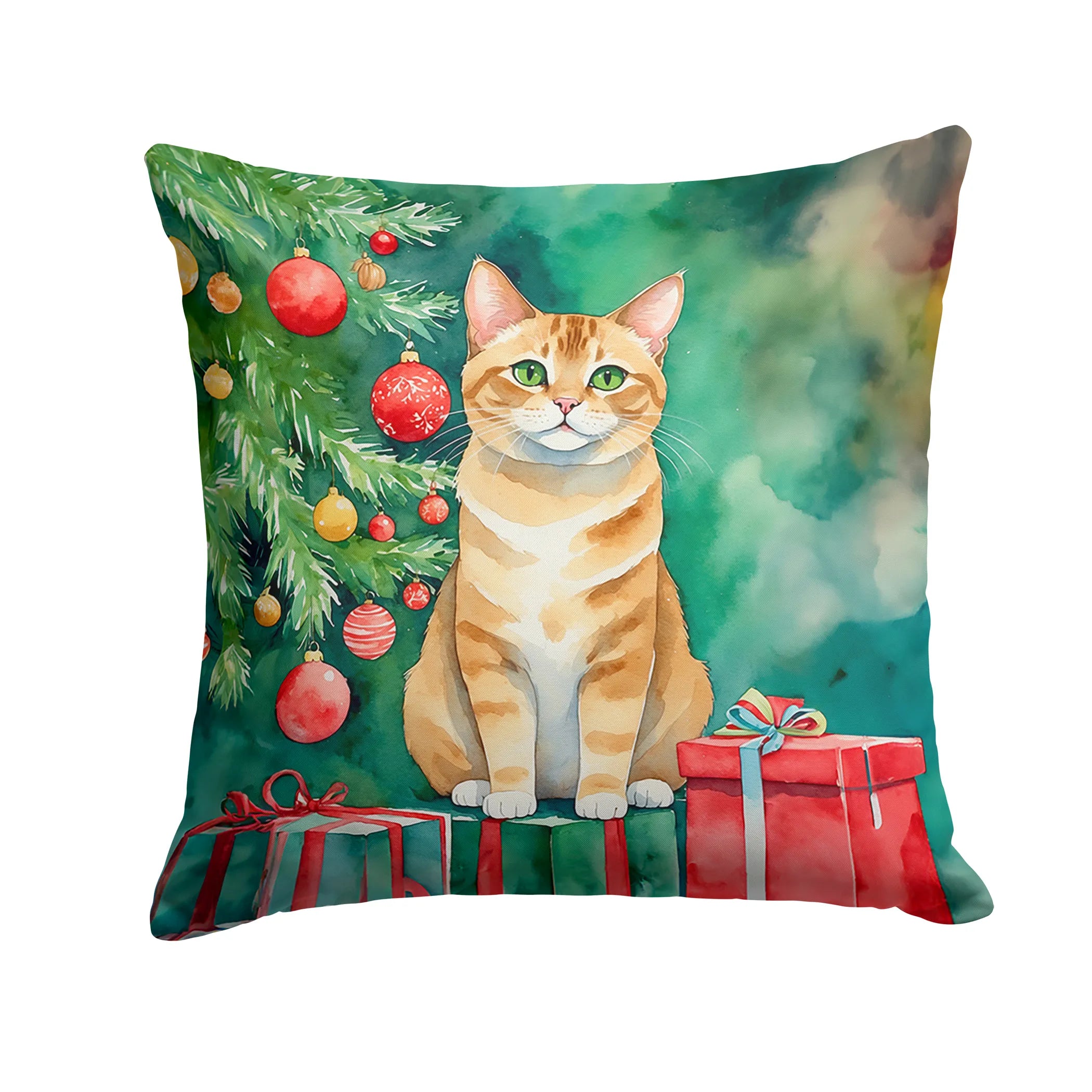 Cat By Christmas Tree Throw Pillow - Pack Of: 1 | Collection name: Cat by christmas tree