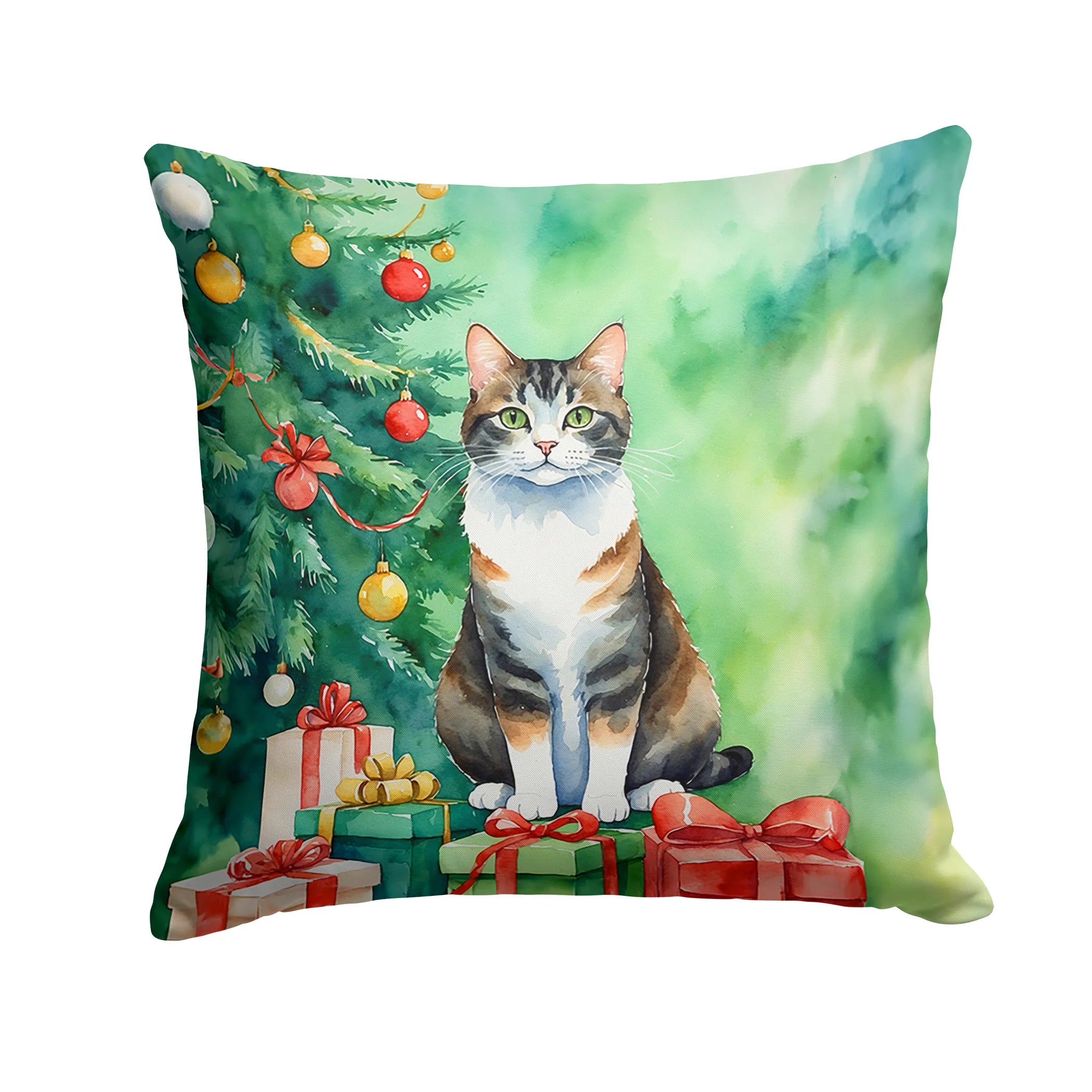 Cat By Christmas Tree Throw Pillow - Pack Of: 1 | Collection name: Cat by christmas tree