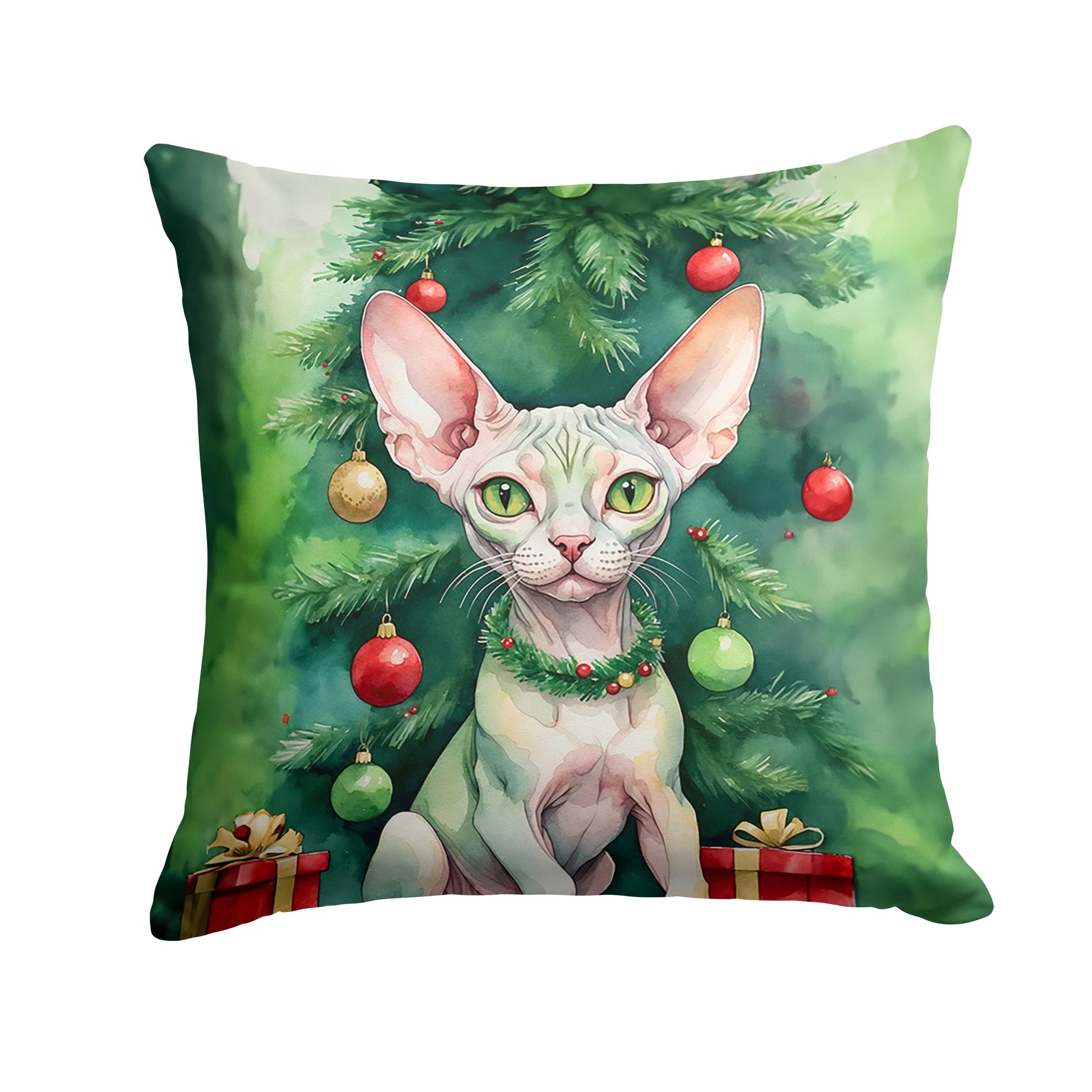 Cat By Christmas Tree Throw Pillow - Pack Of: 1 | Collection name: Cat by christmas tree