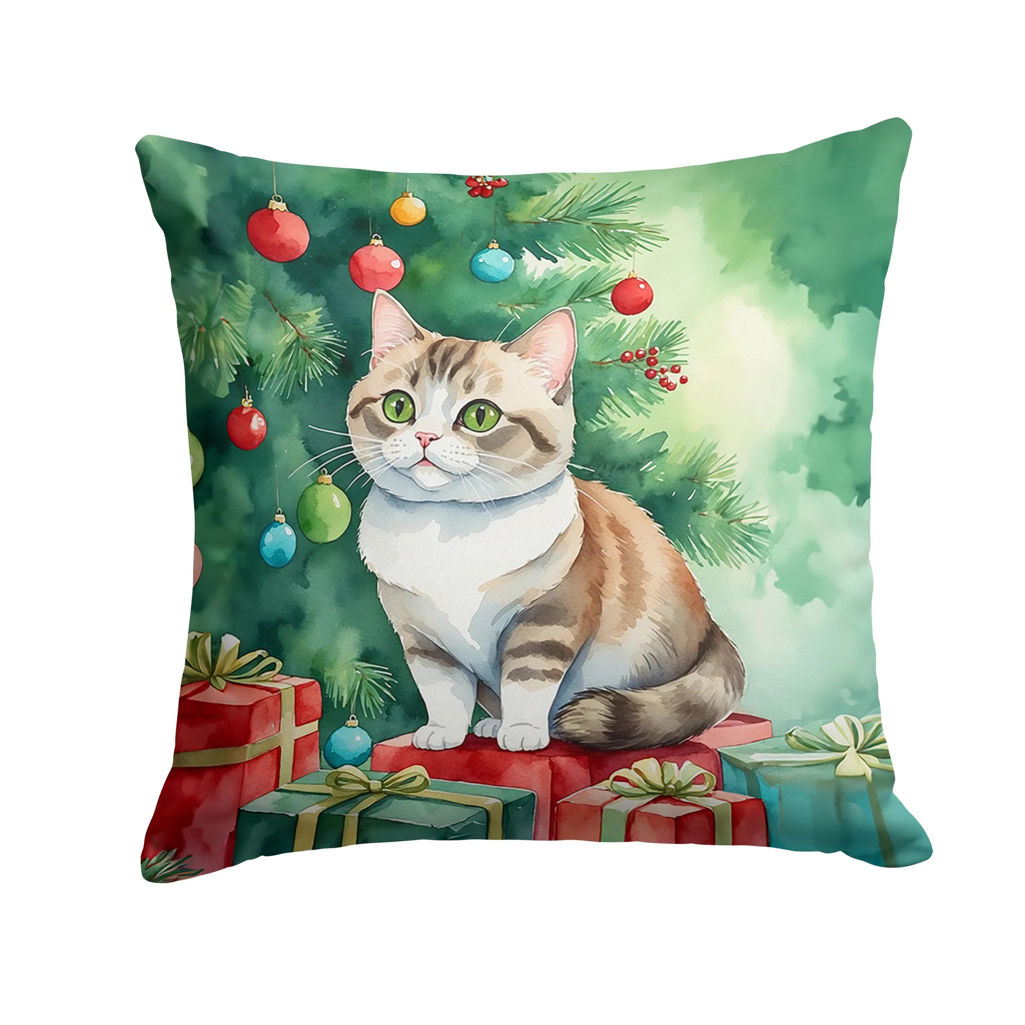 Cat By Christmas Tree Throw Pillow - Pack Of: 1 | Collection name: Cat by christmas tree