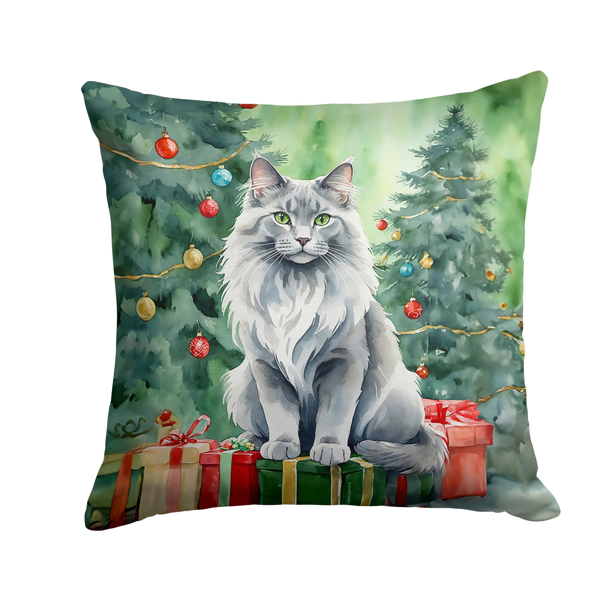 Cat By Christmas Tree Throw Pillow - Pack Of: 1 | Collection name: Cat by christmas tree