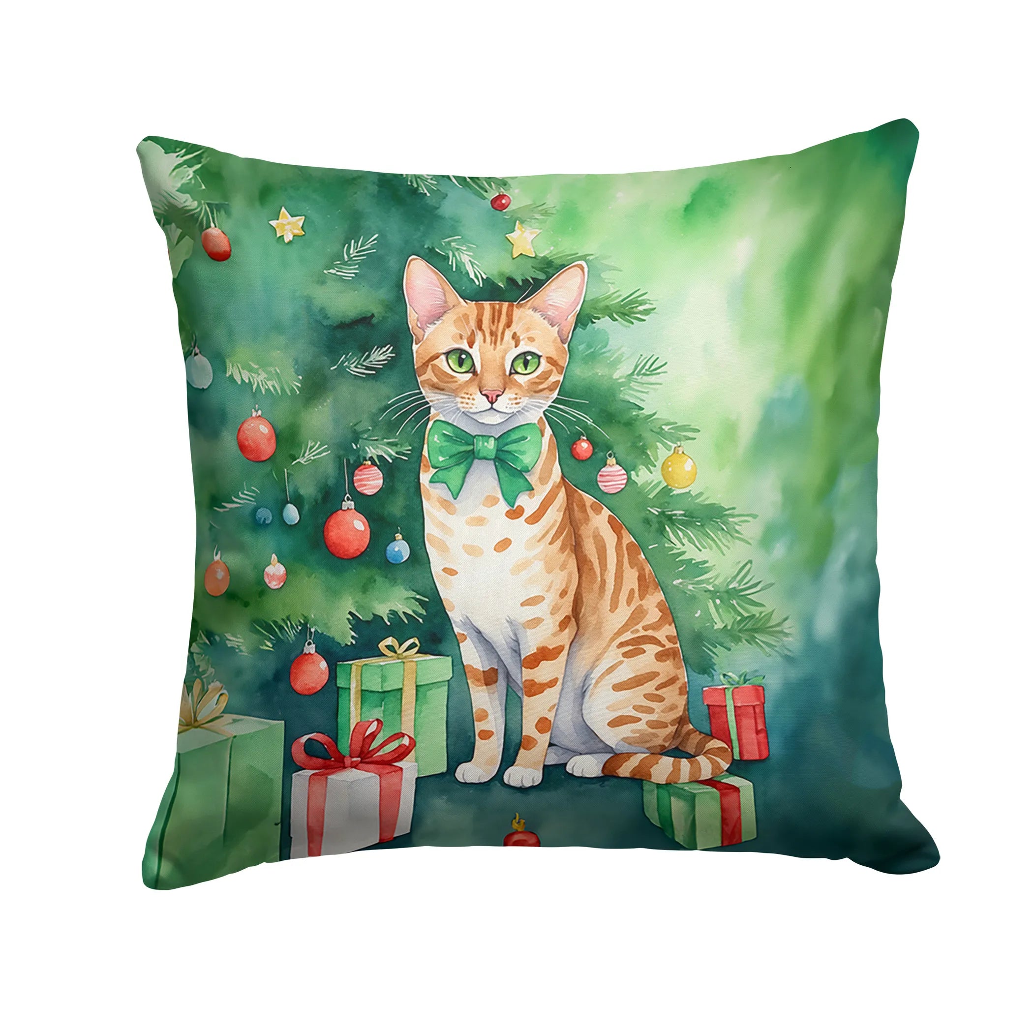 Cat By Christmas Tree Throw Pillow - Pack Of: 1 | Collection name: Cat by christmas tree