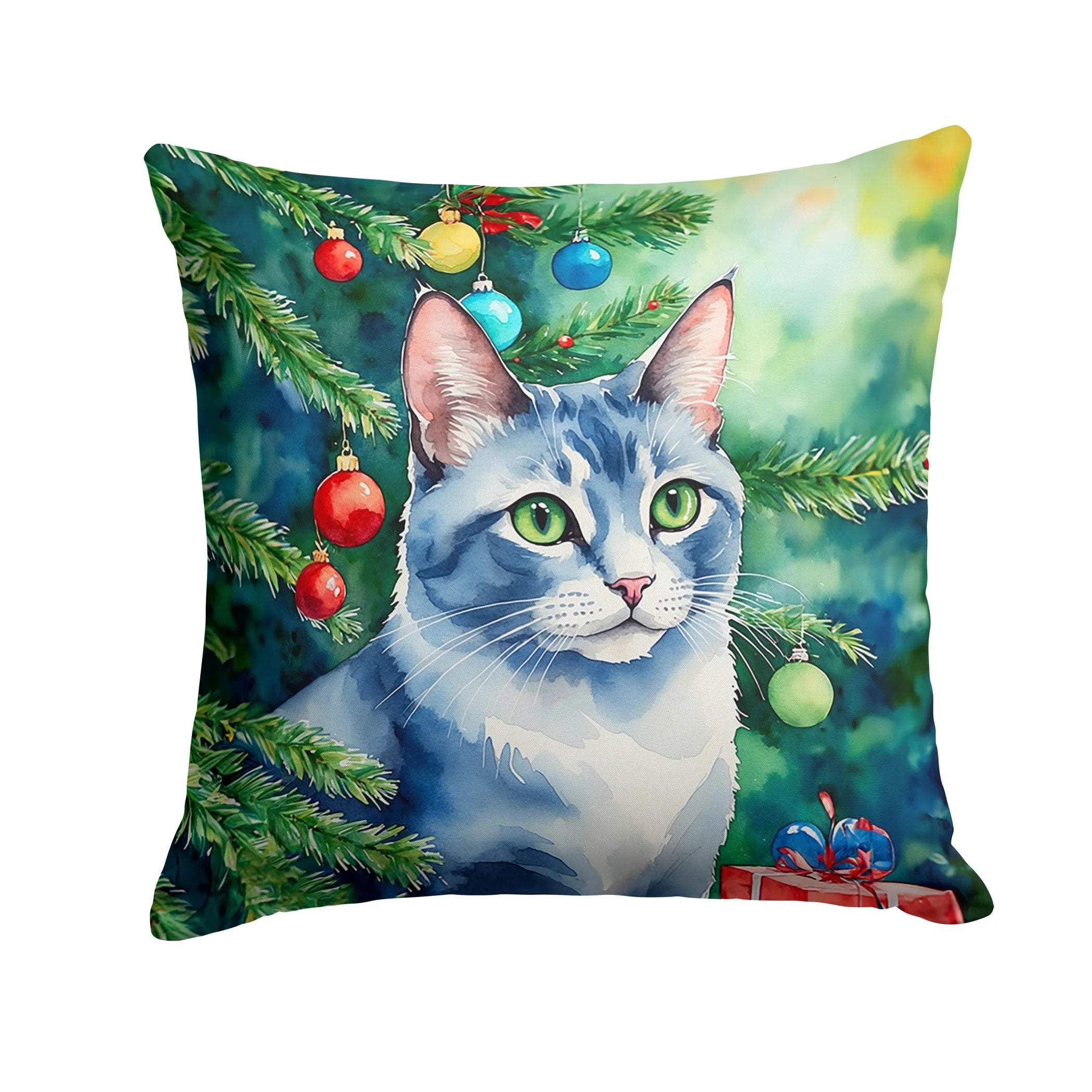 Cat By Christmas Tree Throw Pillow - Pack Of: 1 | Collection name: Cat by christmas tree