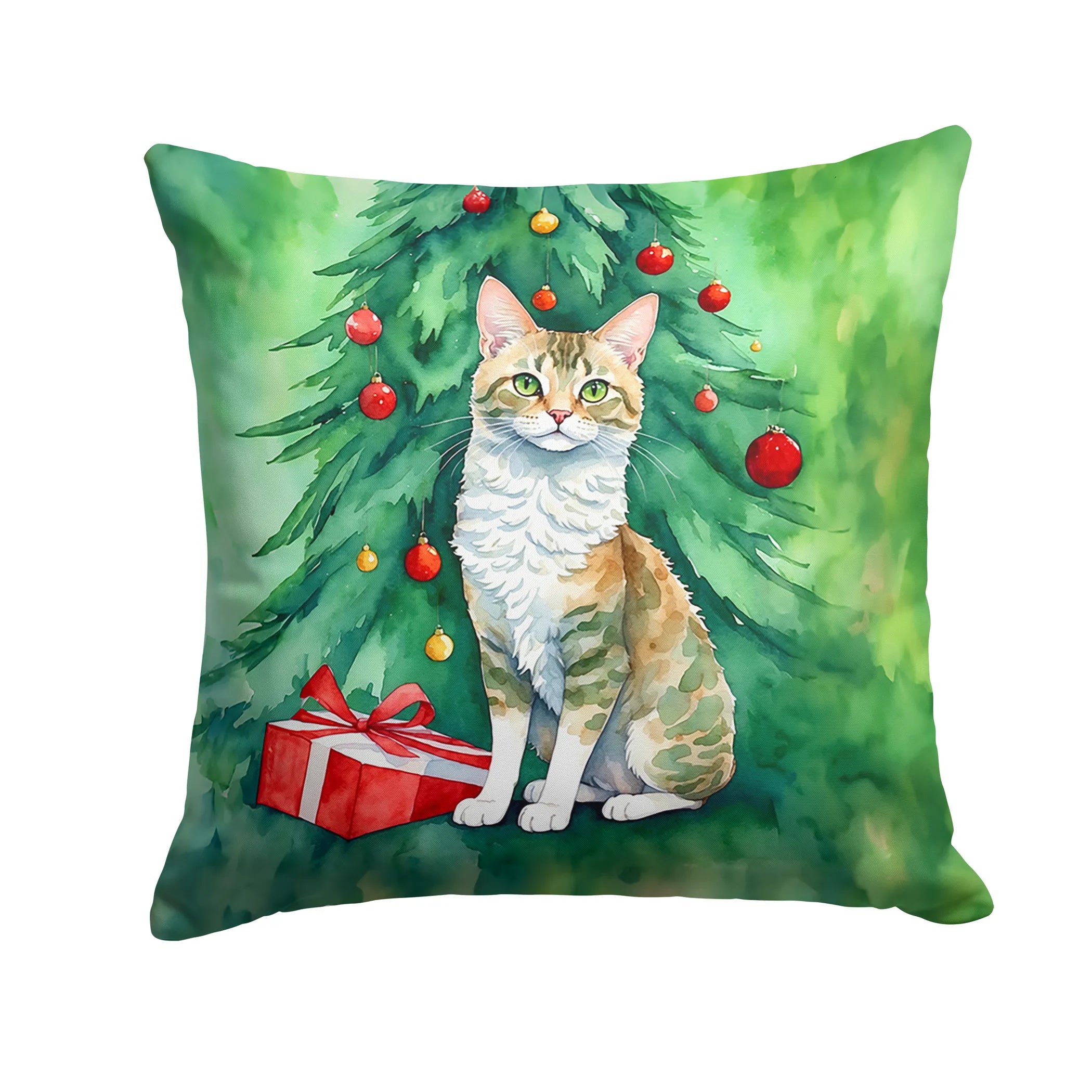 Cat By Christmas Tree Throw Pillow - Pack Of: 1 | Collection name: Cat by christmas tree