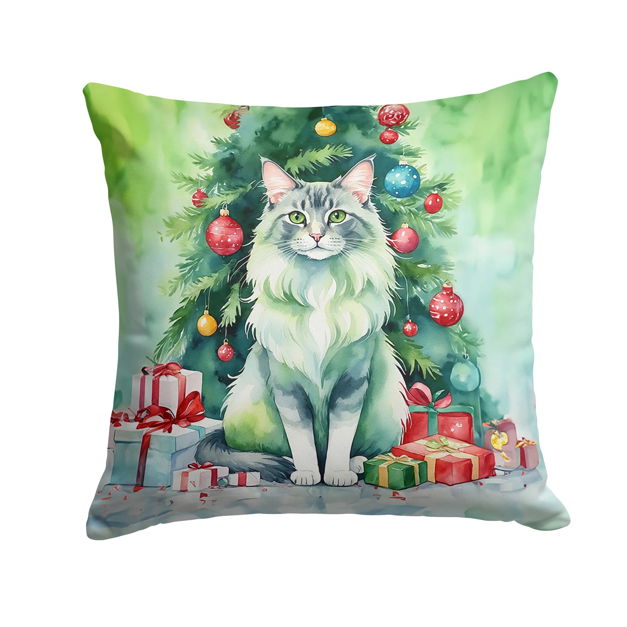 Cat By Christmas Tree Throw Pillow - Pack Of: 1 | Collection name: Cat by christmas tree