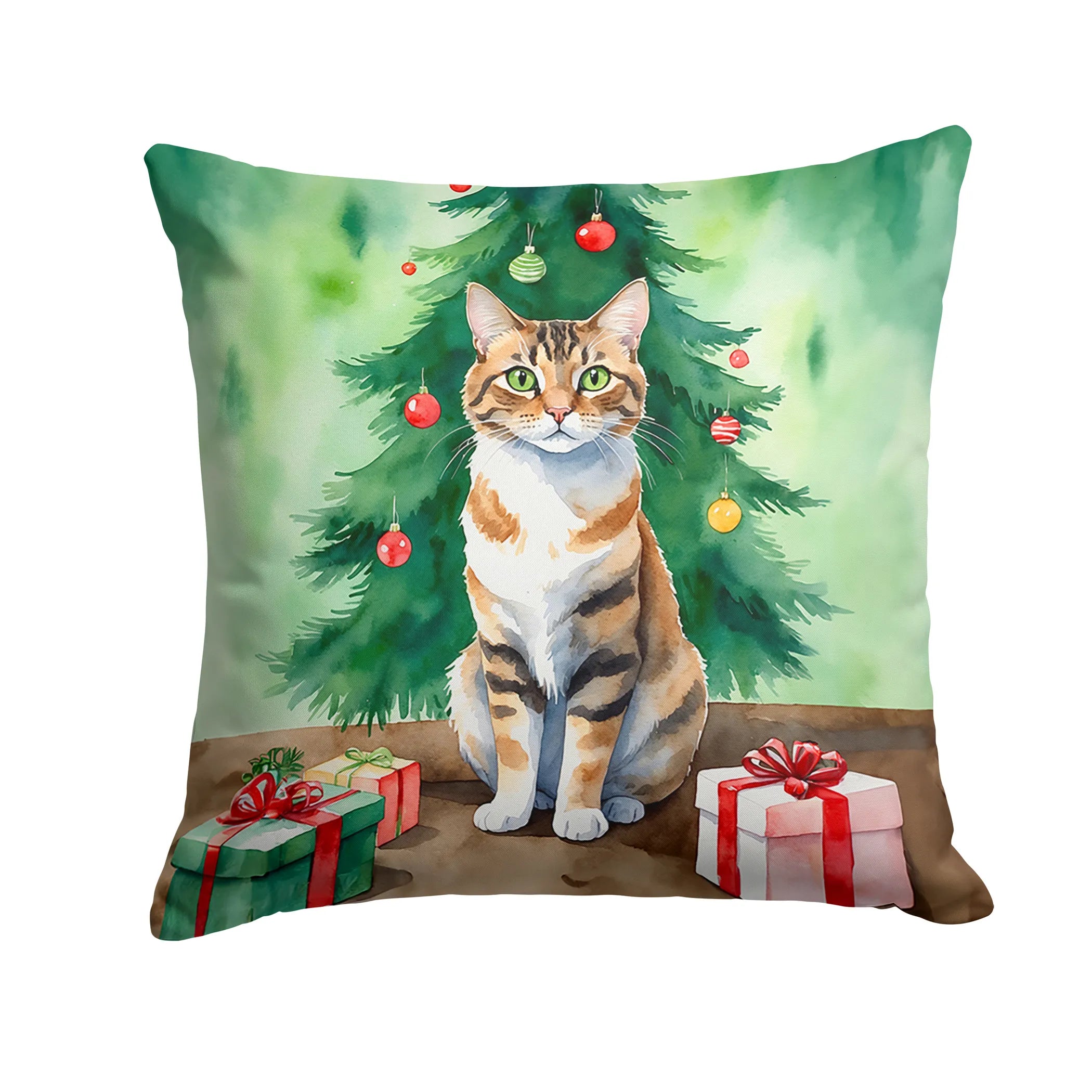 Cat By Christmas Tree Throw Pillow - Pack Of: 1 | Collection name: Cat by christmas tree