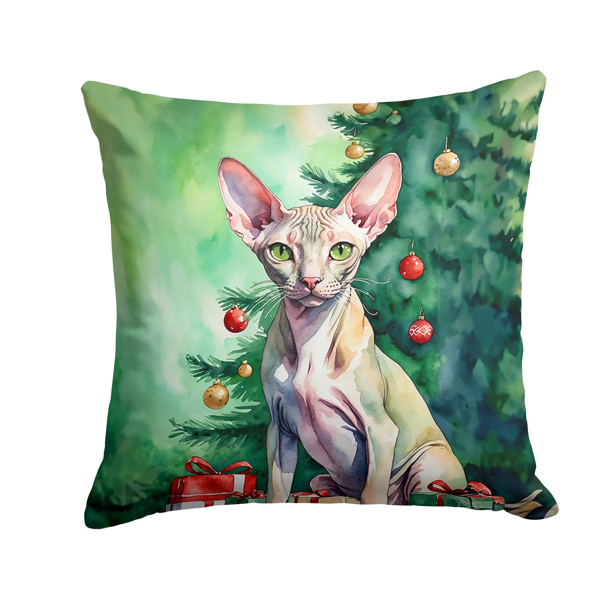 Cat By Christmas Tree Throw Pillow - Pack Of: 1 | Collection name: Cat by christmas tree