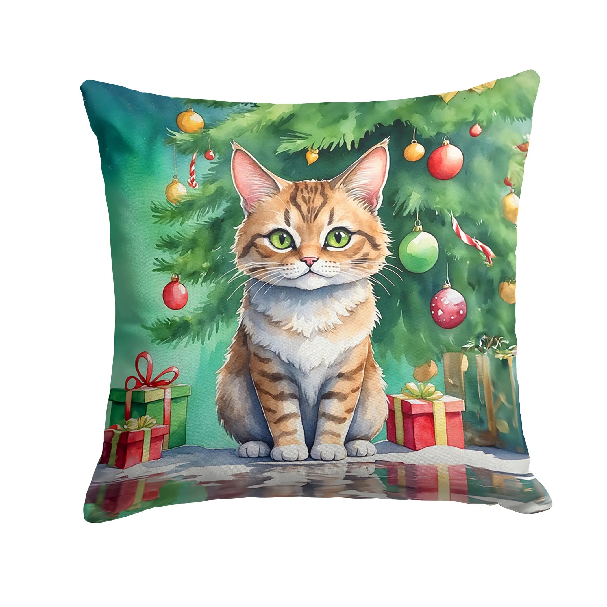 Cat By Christmas Tree Throw Pillow - Pack Of: 1 | Collection name: Cat by christmas tree
