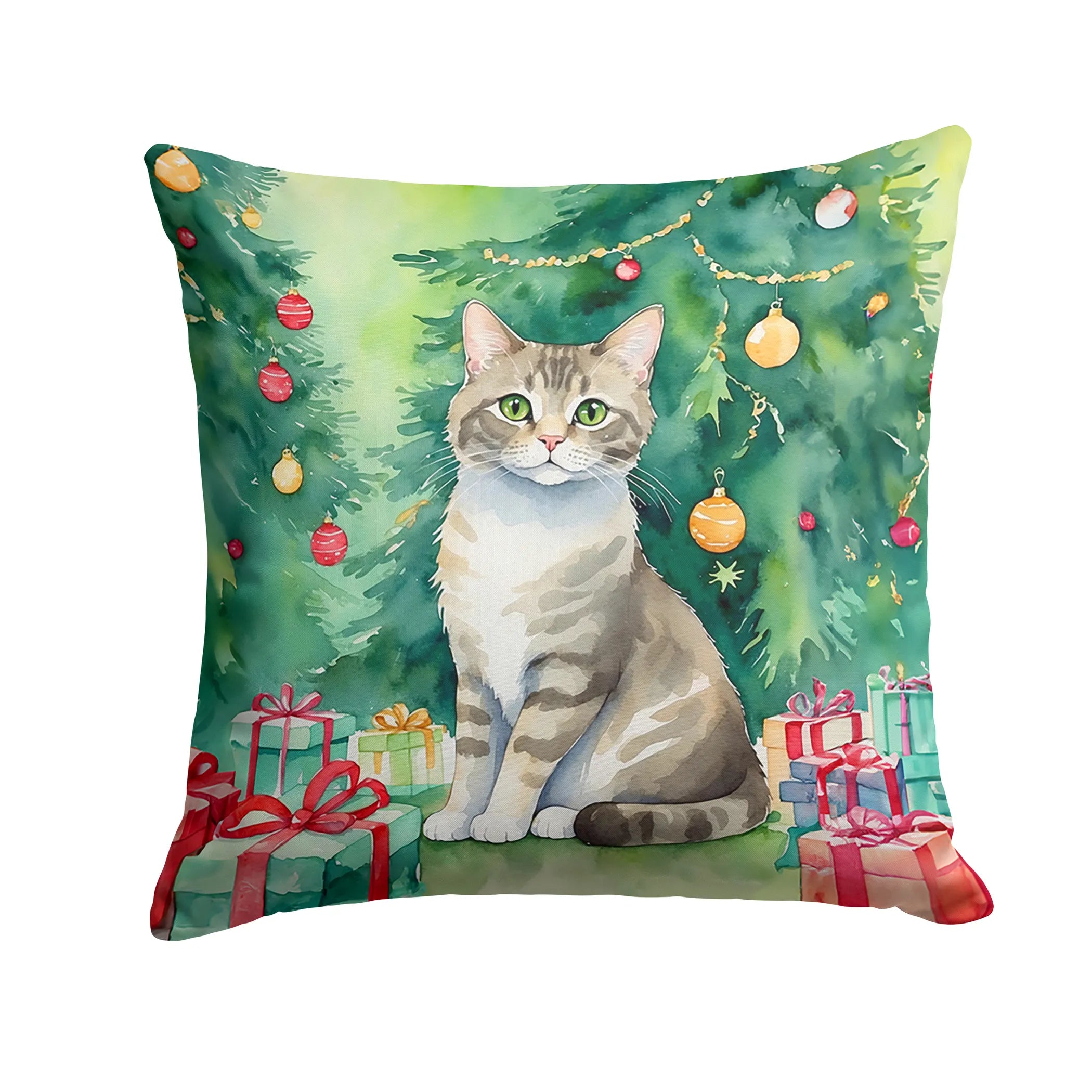 Cat By Christmas Tree Throw Pillow - Pack Of: 1 | Collection name: Cat by christmas tree