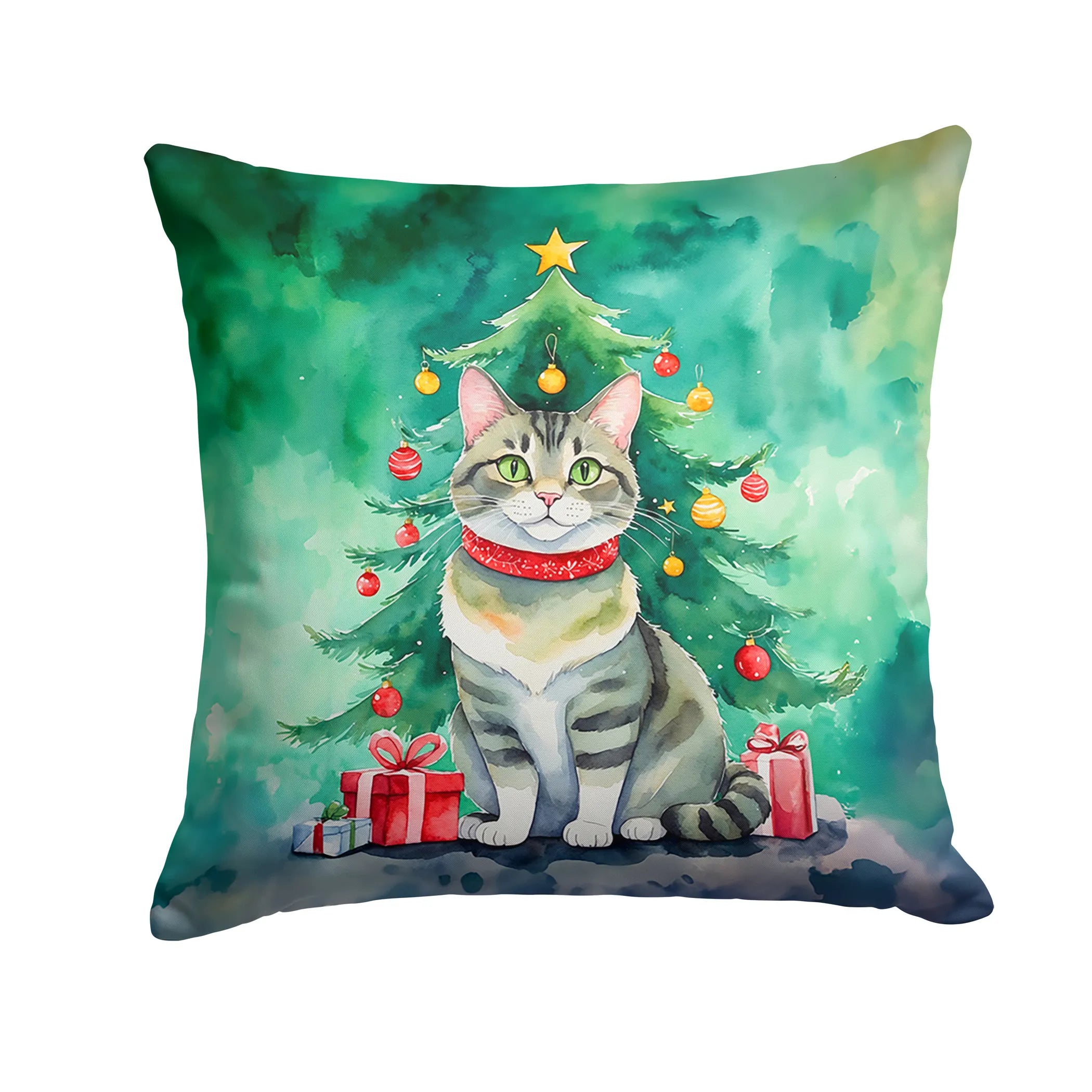 Cat By Christmas Tree Throw Pillow - Pack Of: 1 | Collection name: Cat by christmas tree